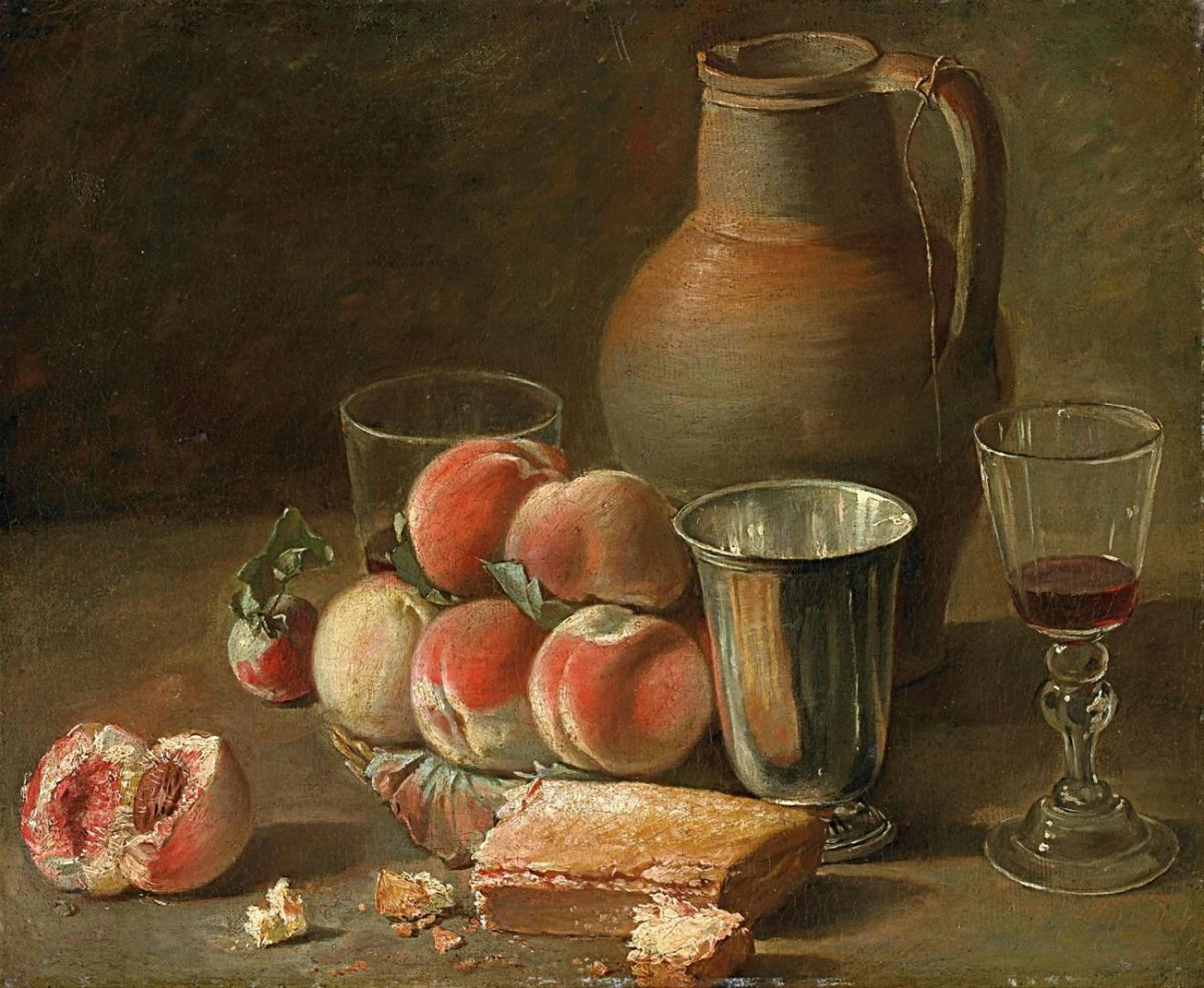French School, late 18th century - STILL LIFE WITH PEACHES, JAR AND CUP - image-1