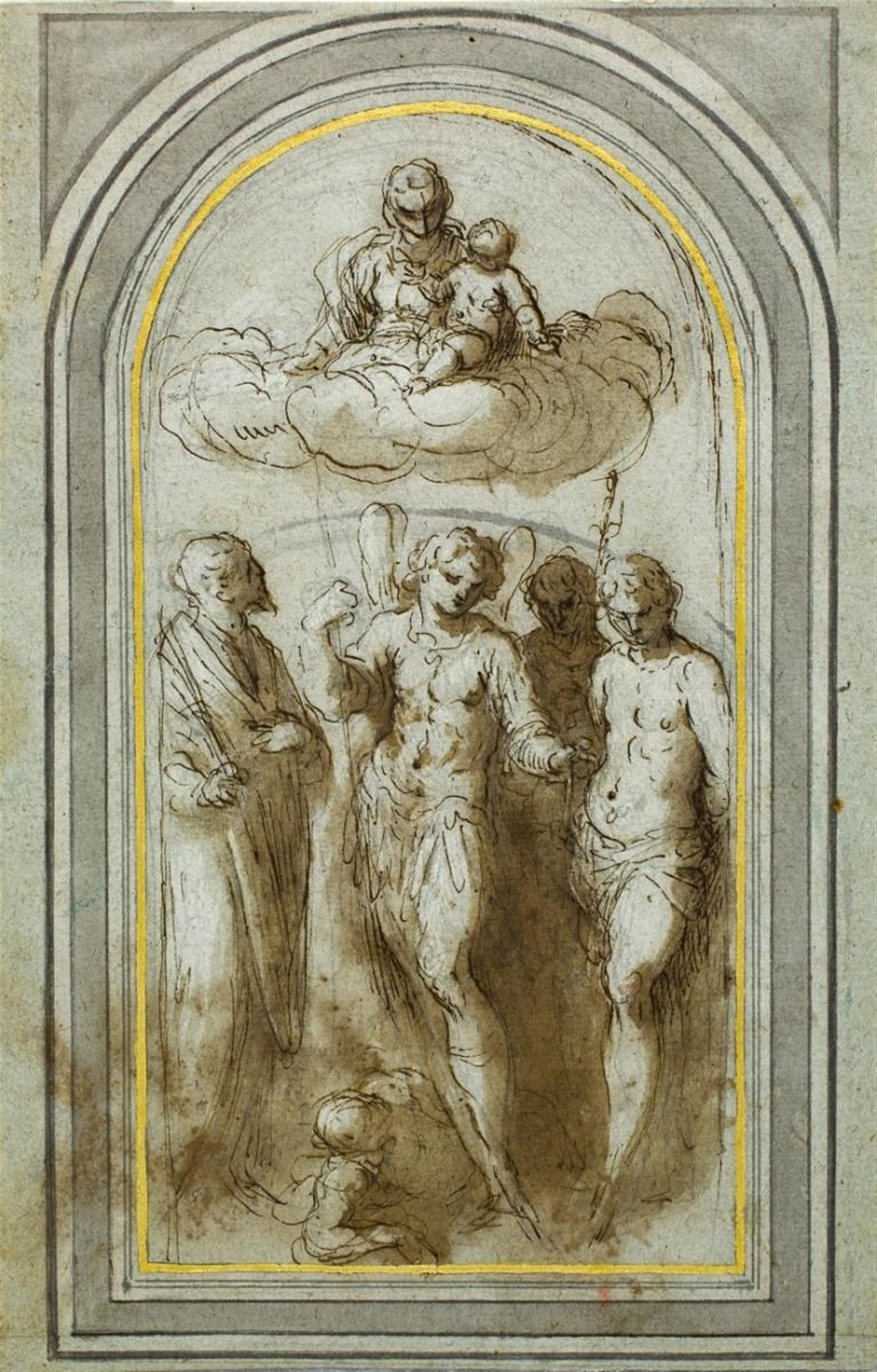 Jacopo Negretti, gen. Palma Il Giovane - DIE MADONNA ERSCHEINT DEN HEILIGEN MICHAEL, SEBASTIAN UND ZWEI WEITEREN HEILIGEN - image-1