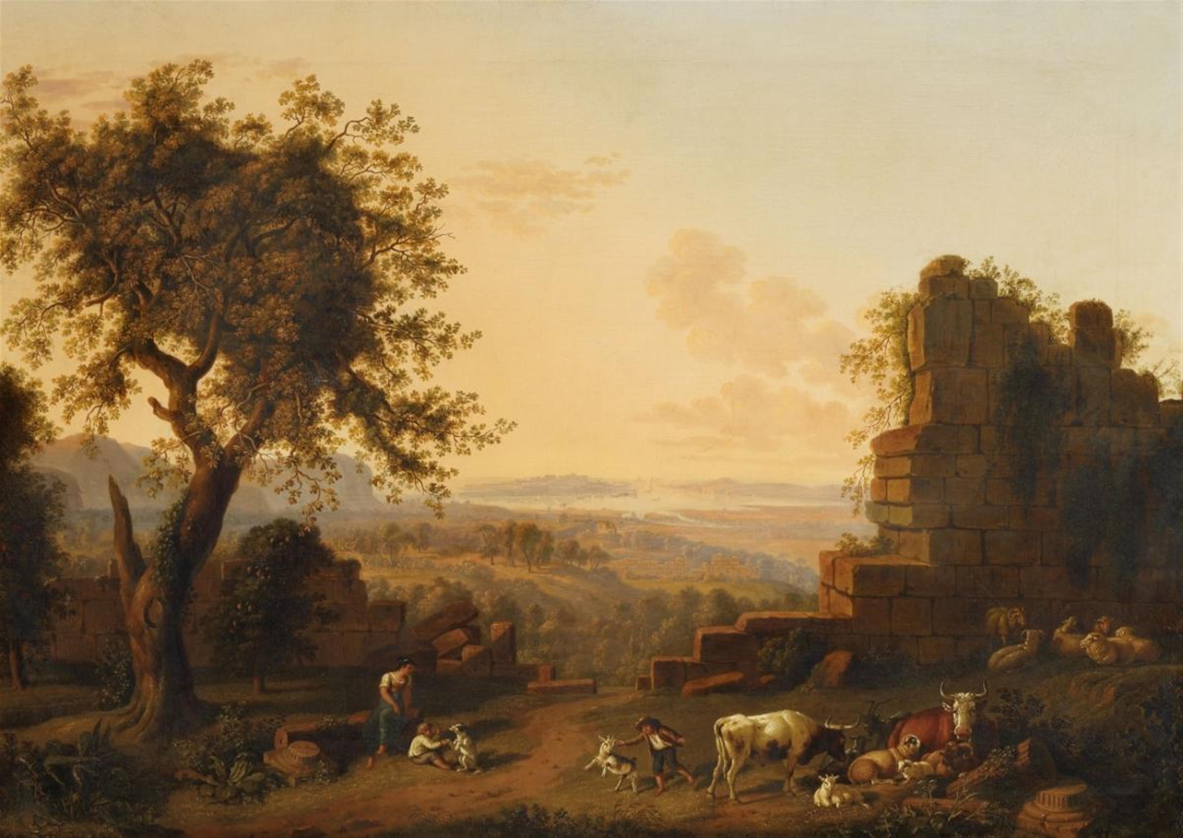 Ludwig Philipp Strack - CLASSICAL LANDSCAPE WITH RUINS AND ANIMALS - image-1