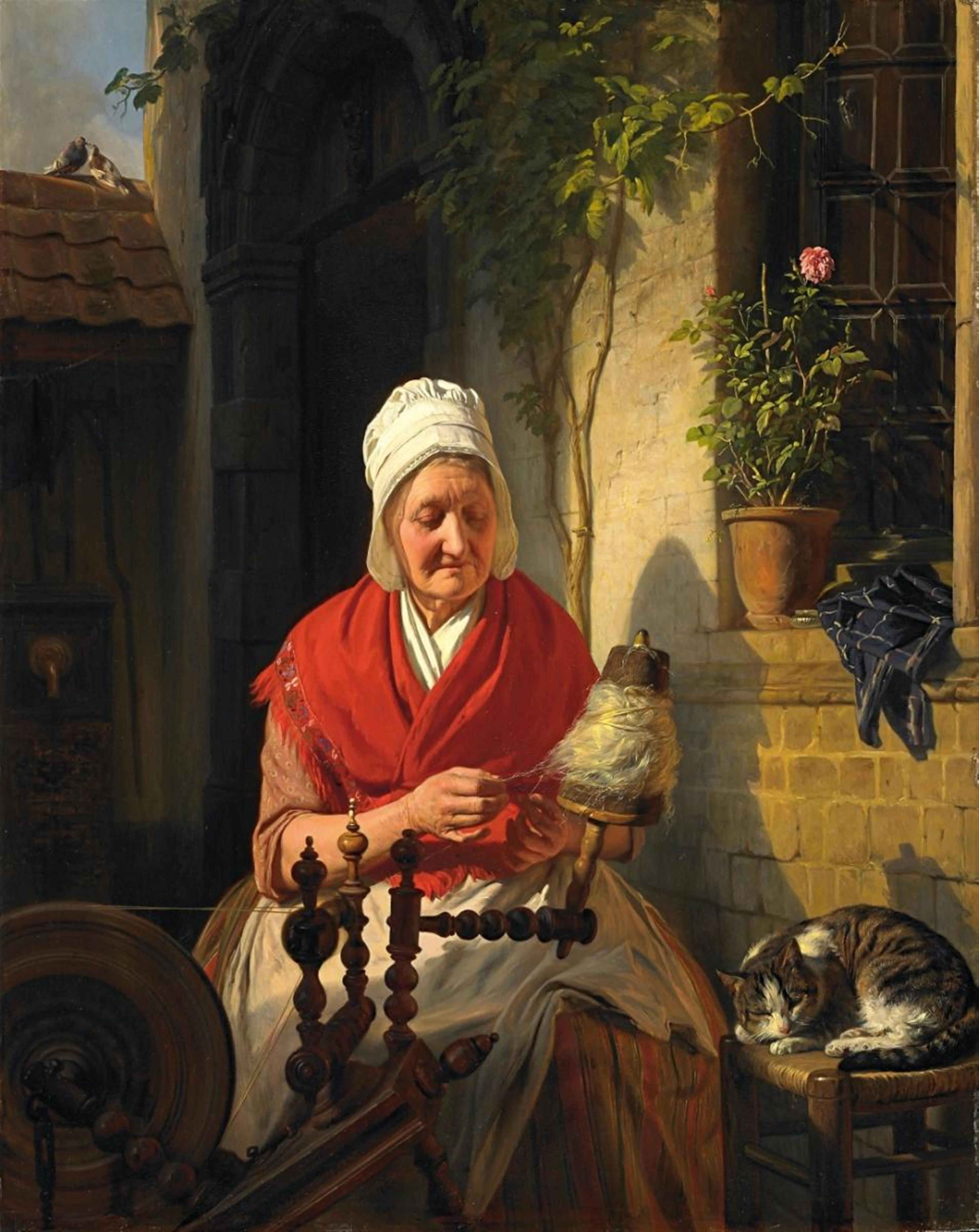 Josephus Laurentius Dyckmans - OLD WOMAN AT THE SPINNING WHEEL - image-1