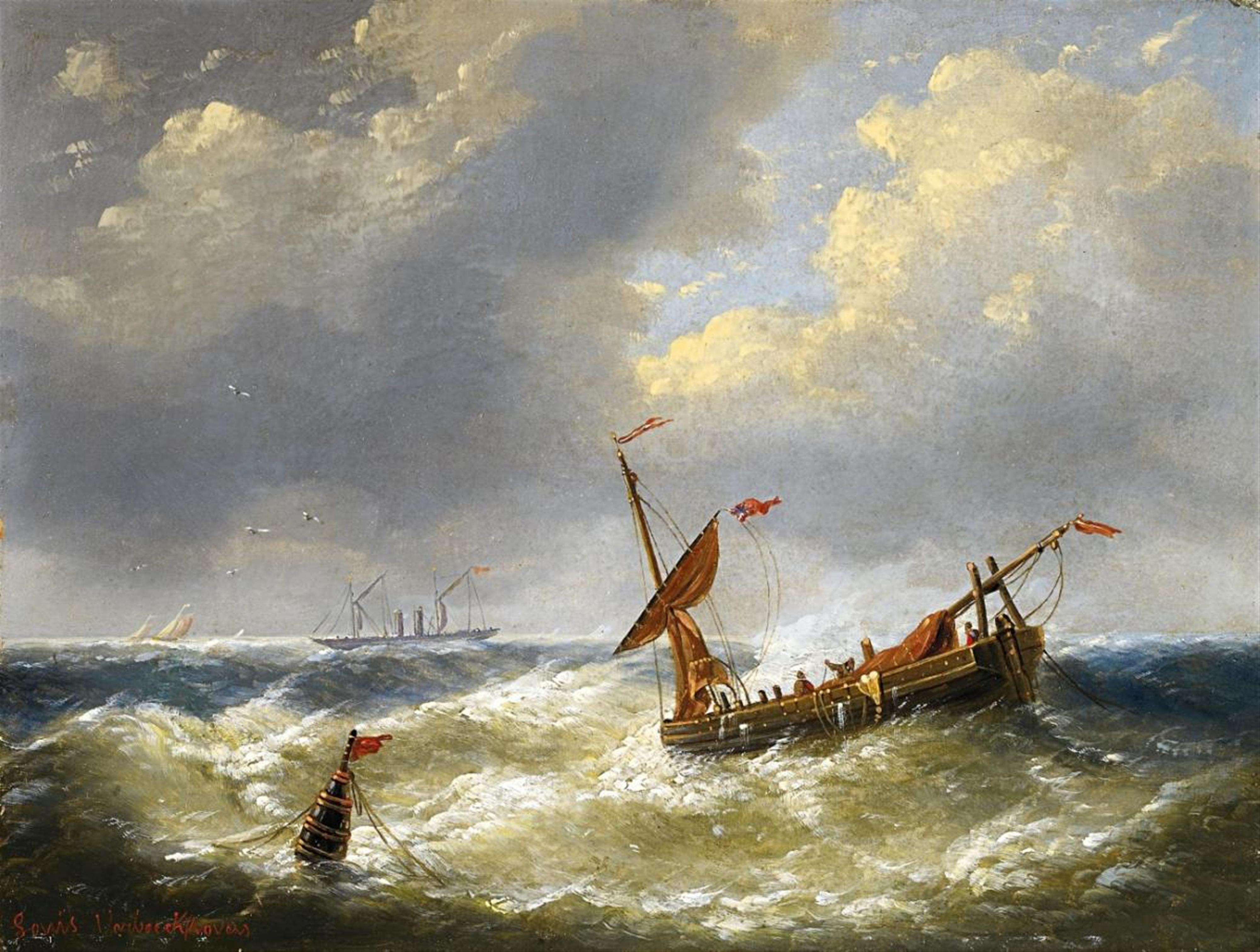 Louis Verboeckhoven - SHIPS IN A STORM - image-1