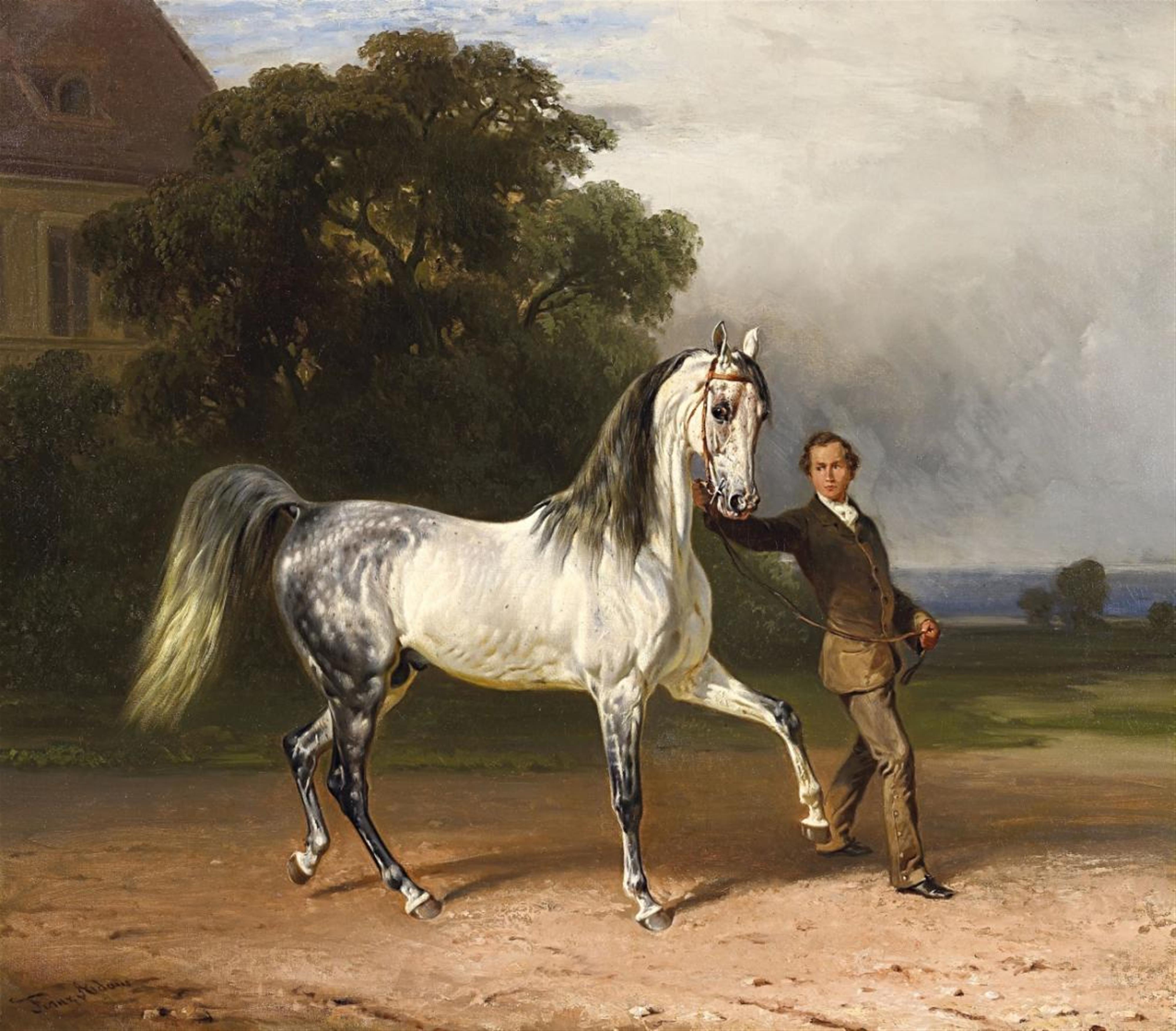 Franz Adam - YOUNG MAN WITH A BAREBACK WHITE HORSE - image-1