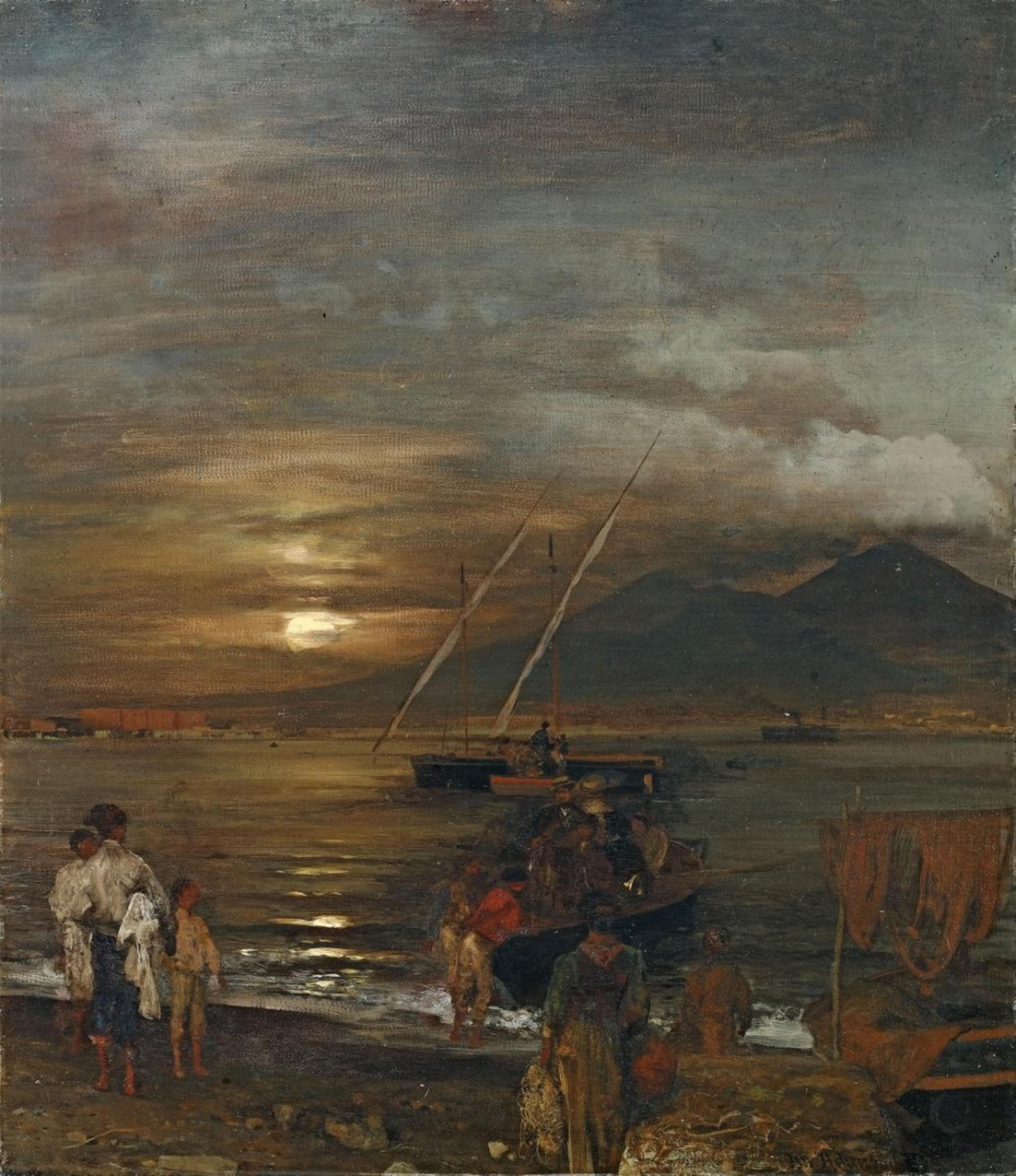 Oswald Achenbach - THE BAY OF NAPLES IN THE MOONLIGHT - image-1