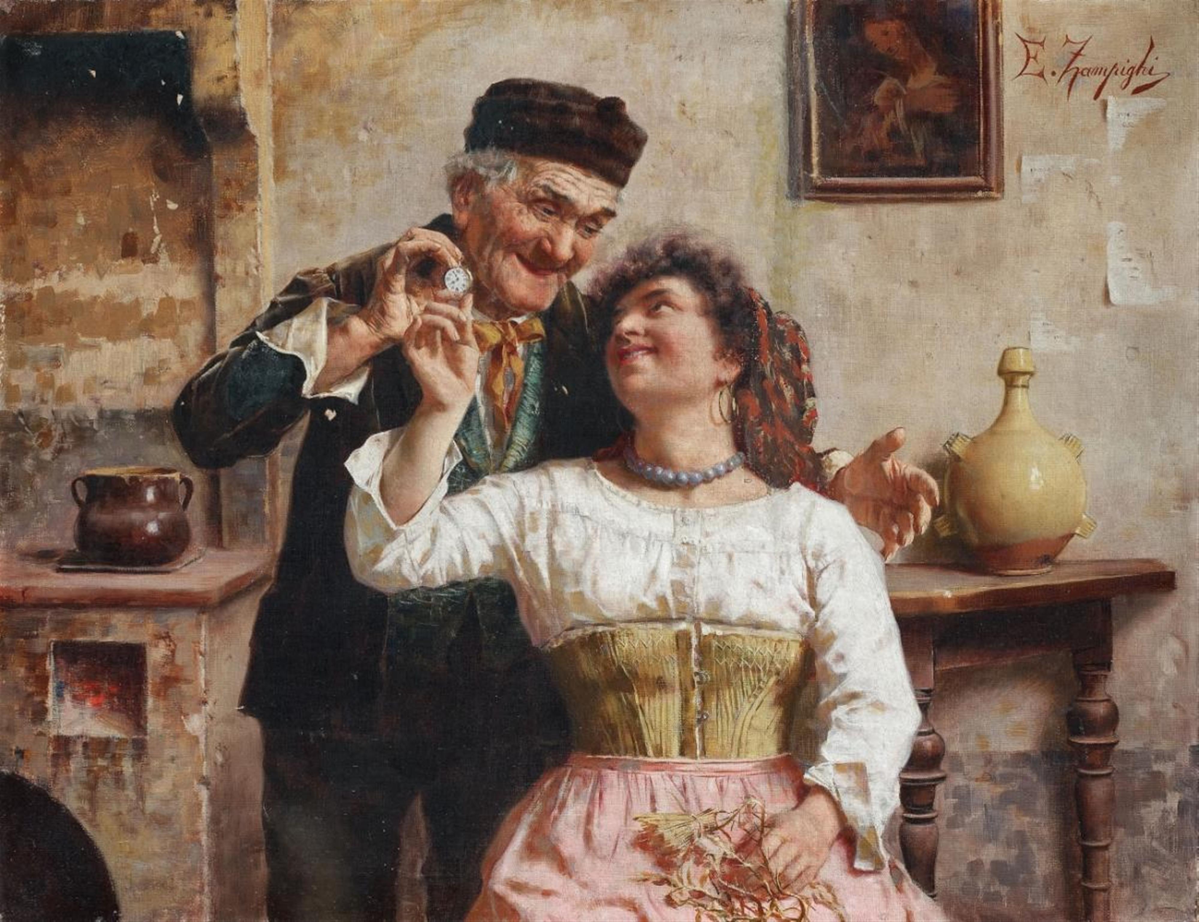 Eugenio Zampighi - OLD MAN AND YOUNG WOMAN - image-1
