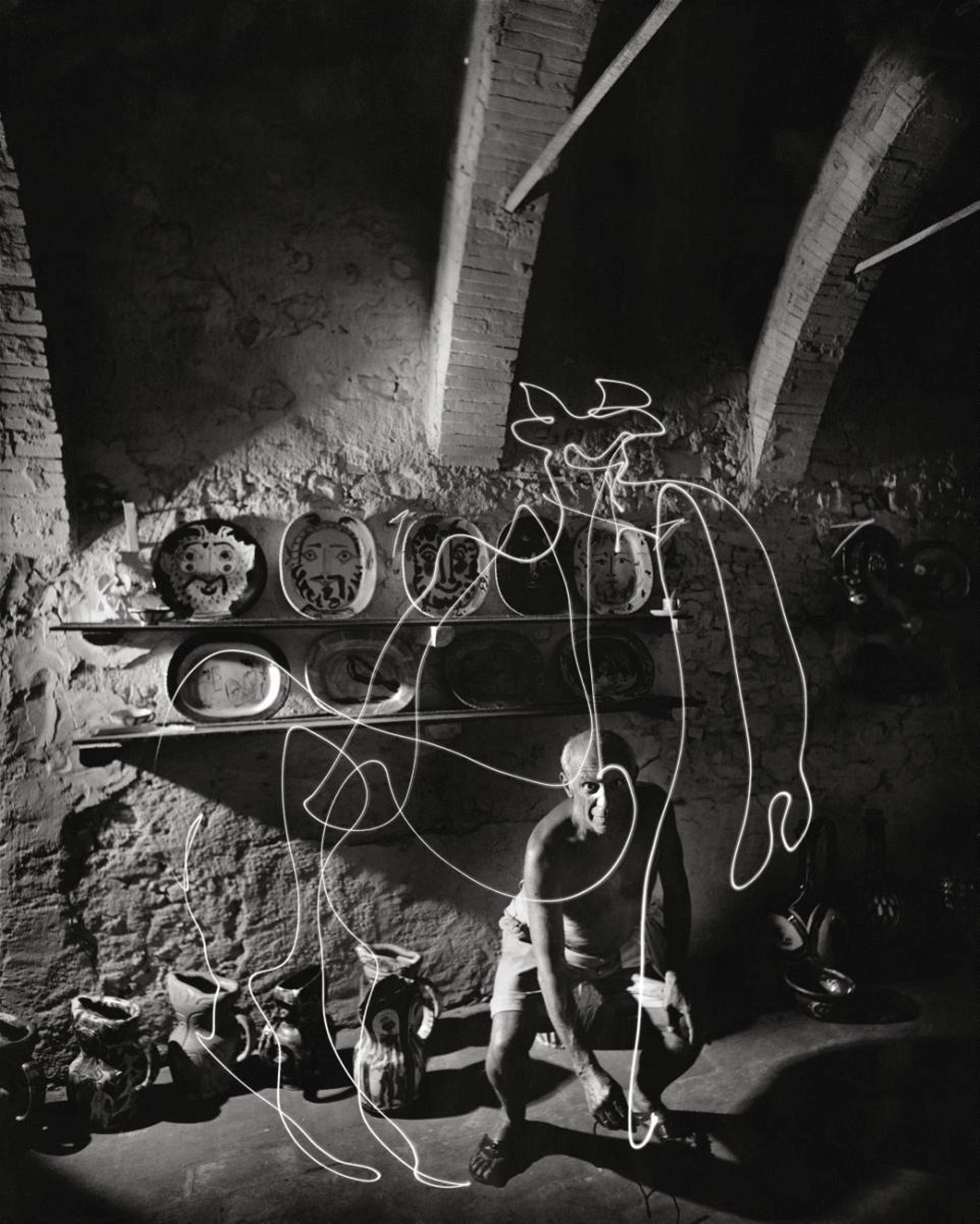 Gjon Mili - A CENTAUR DRAWN WITH LIGHT - PABLO PICASSO AT THE MADOURA POTTERY IN VALLAURIS, FRANCE - image-1