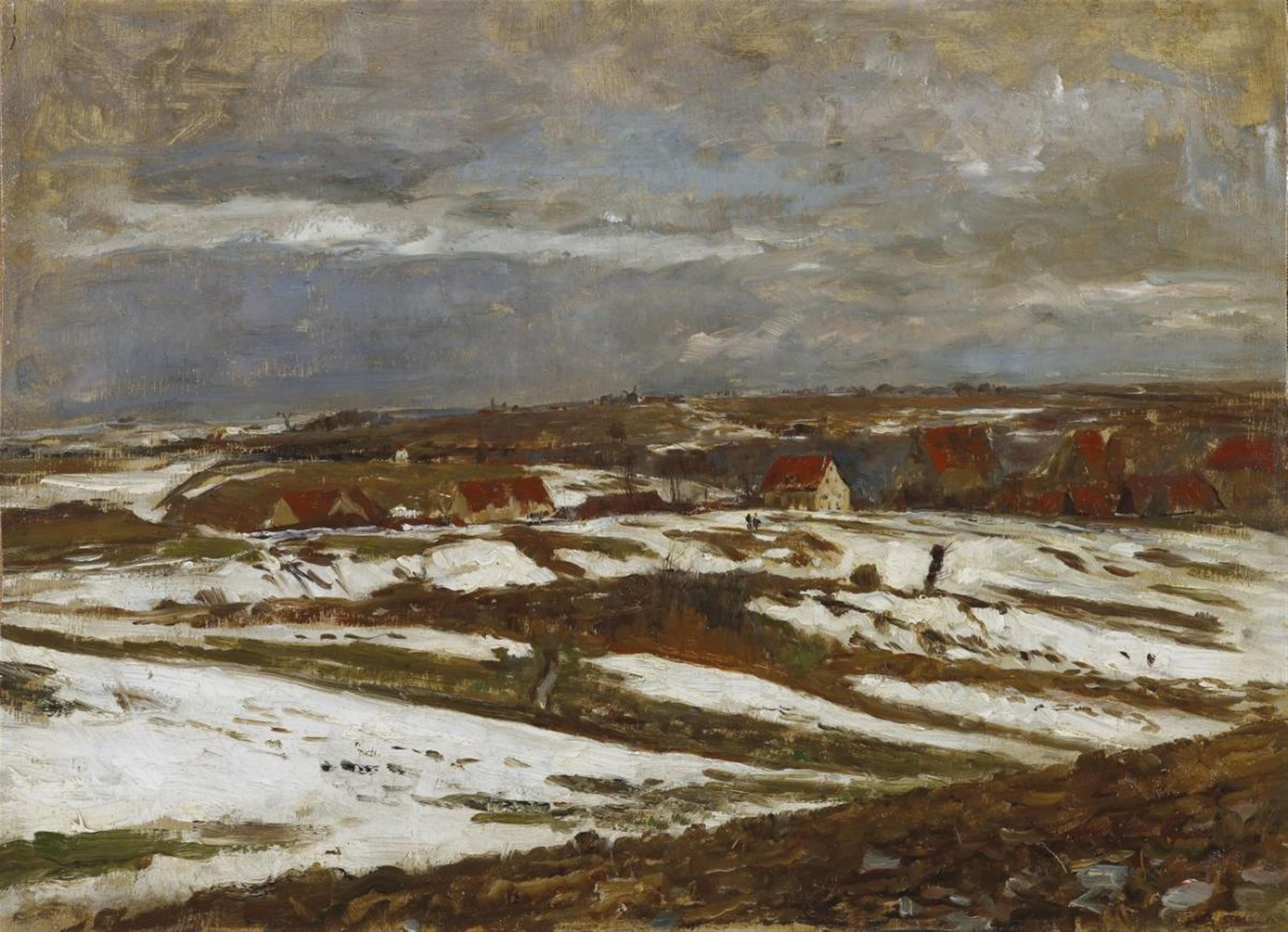 Paul Baum - Landschaft in letztem Schnee bei Weimar, mit einem Dorf in einer Talsenke (Landscape with last snow near Weimar, with a village in a valley) - image-2