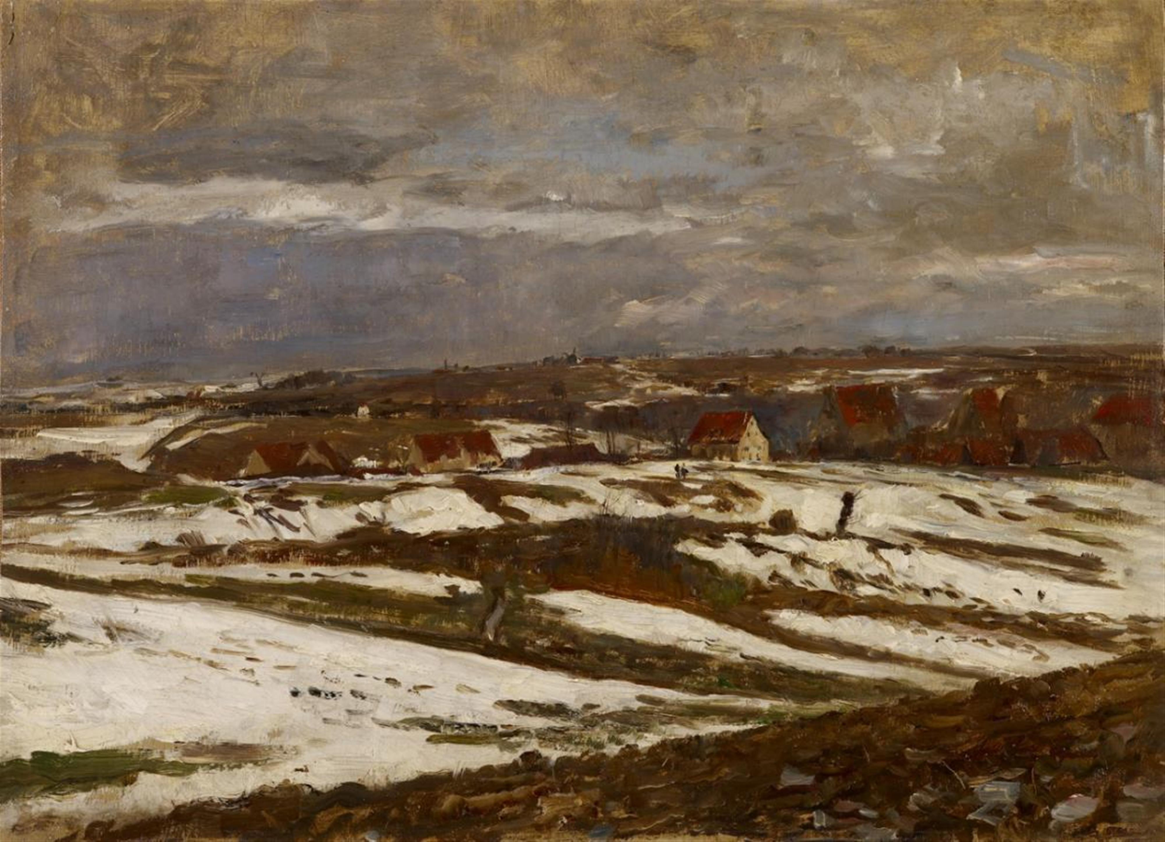 Paul Baum - Landschaft in letztem Schnee bei Weimar, mit einem Dorf in einer Talsenke (Landscape with last snow near Weimar, with a village in a valley) - image-1