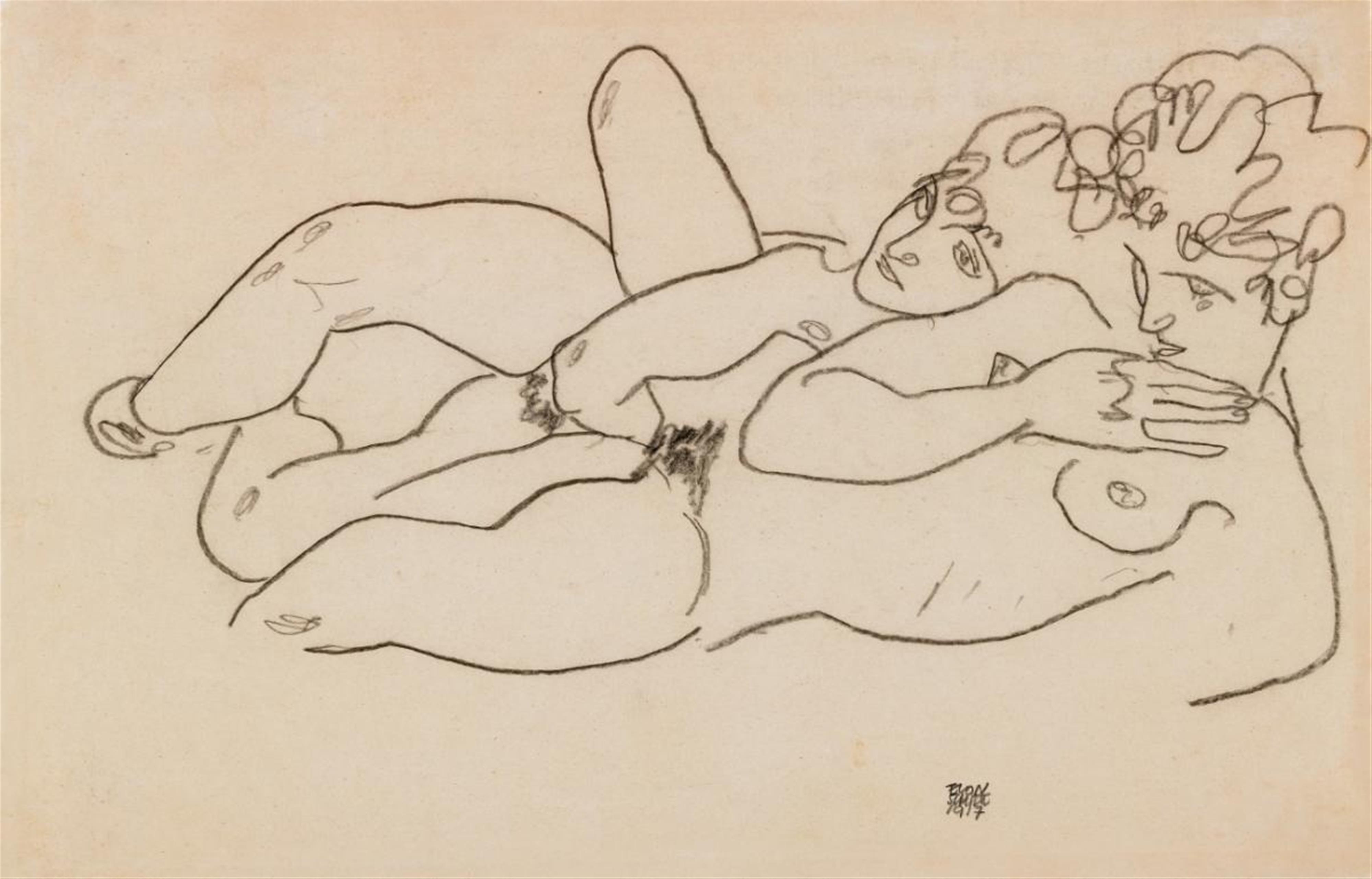 Egon Schiele - Zwei liegende Akte (Two Reclining Nudes) - image-1