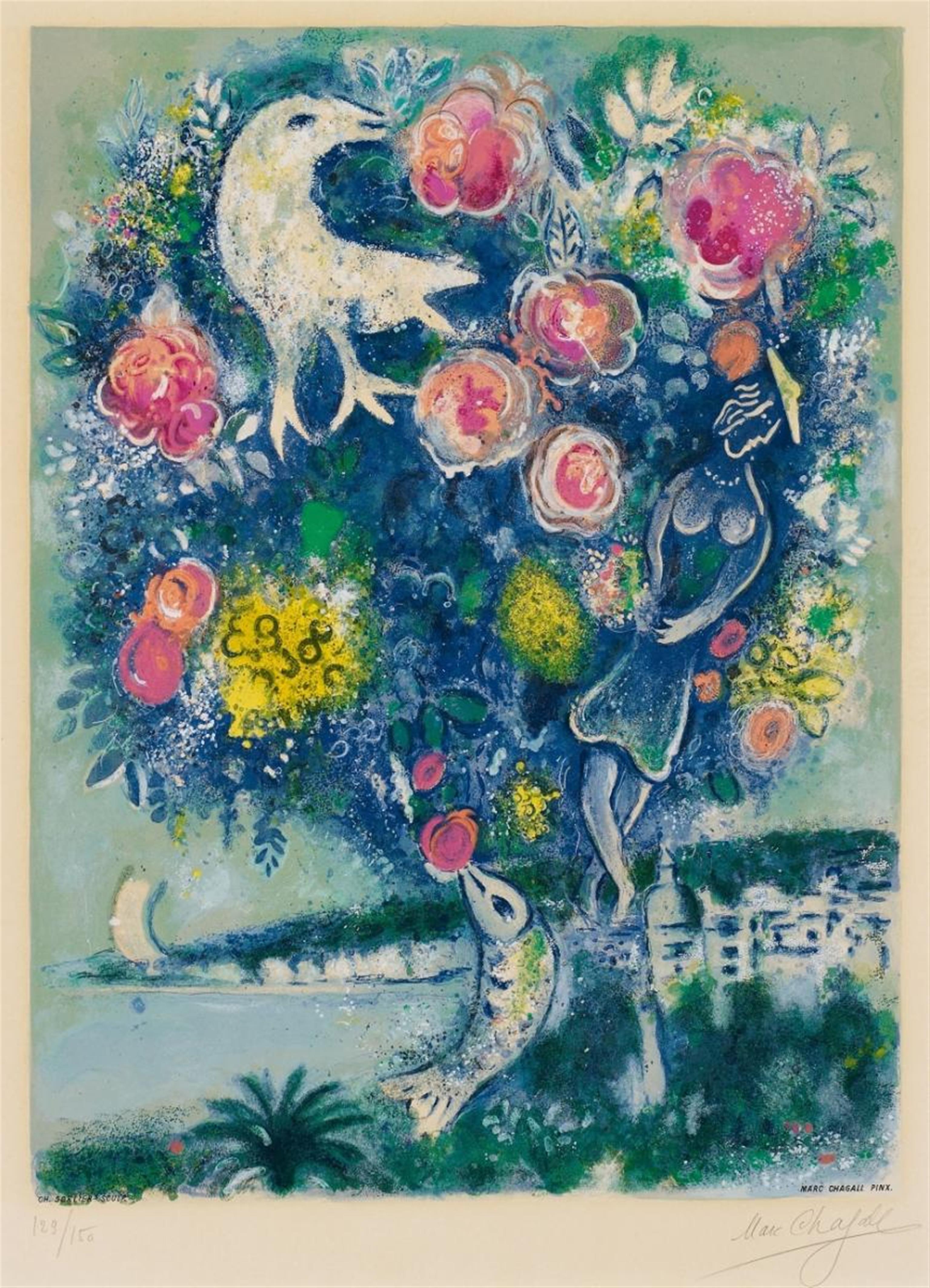 After Marc Chagall - Angel Bay with Bouquet of Roses - image-1