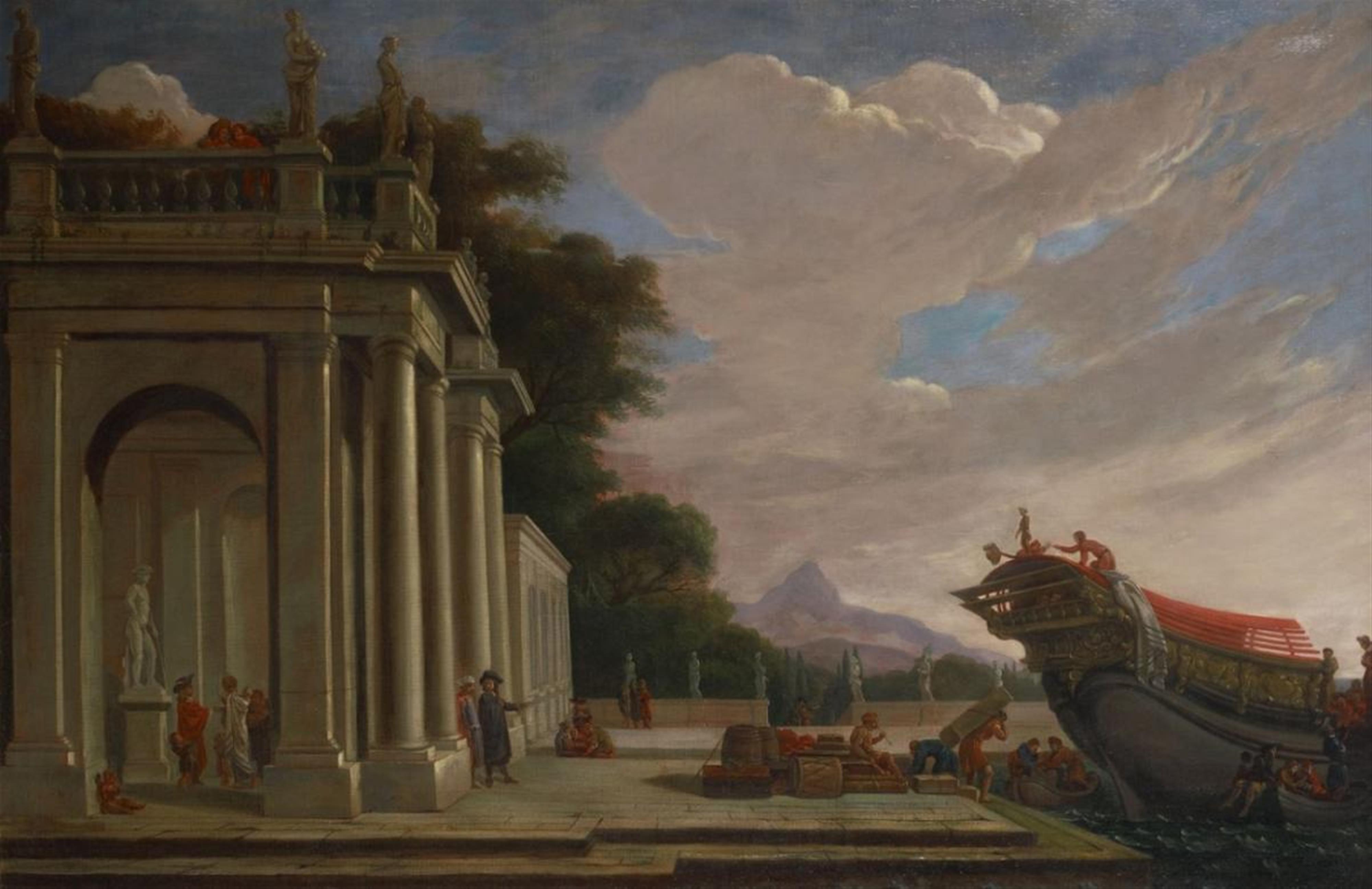 Französischer Meister des 18. Jahrhunderts - HAFEN MIT KLASSISCHER ARCHITEKTURSTAFFAGE - image-1