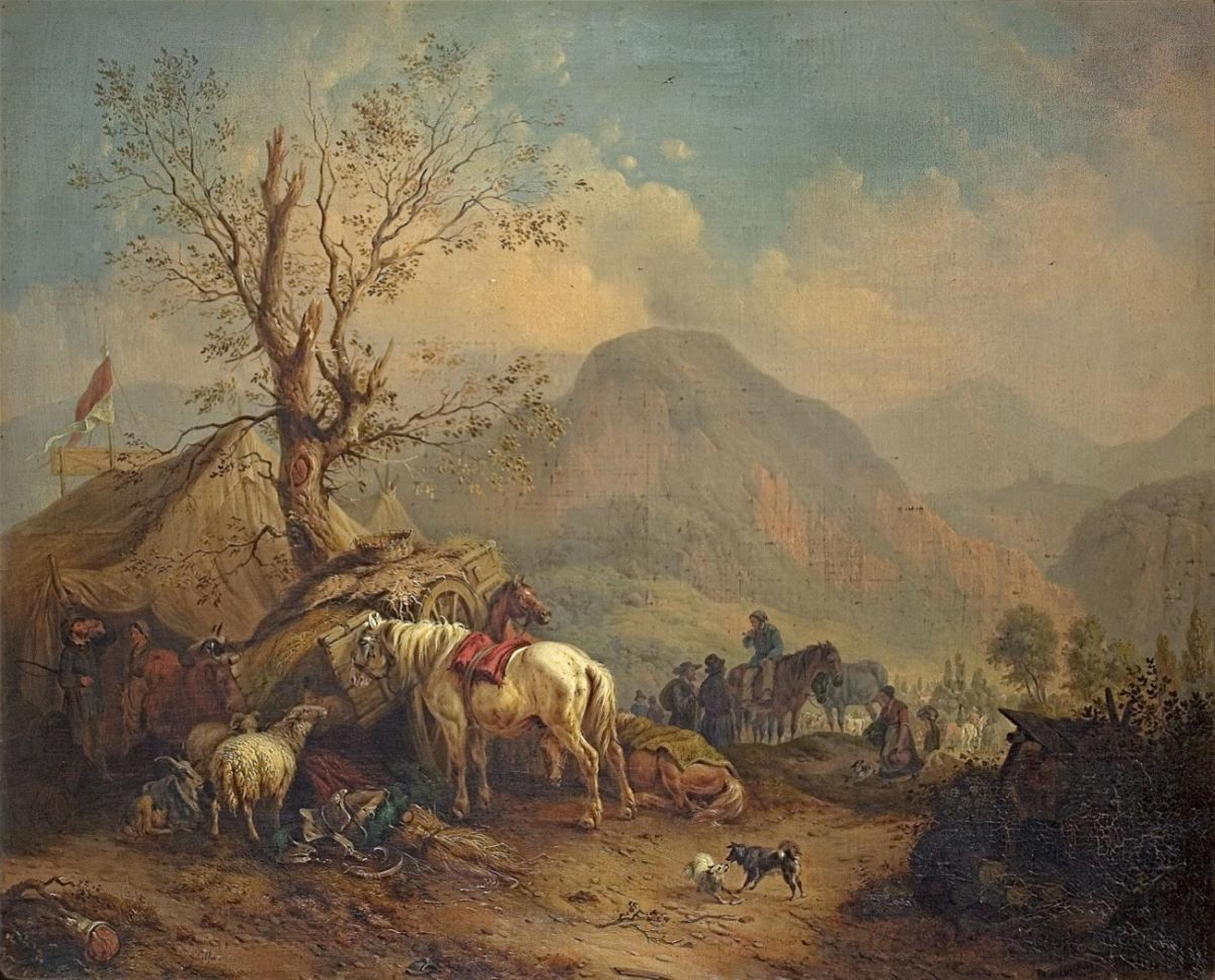 Schelfer - MOUNTAIN LANDSCAPE WITH RESTING TRAVELLERS - image-1