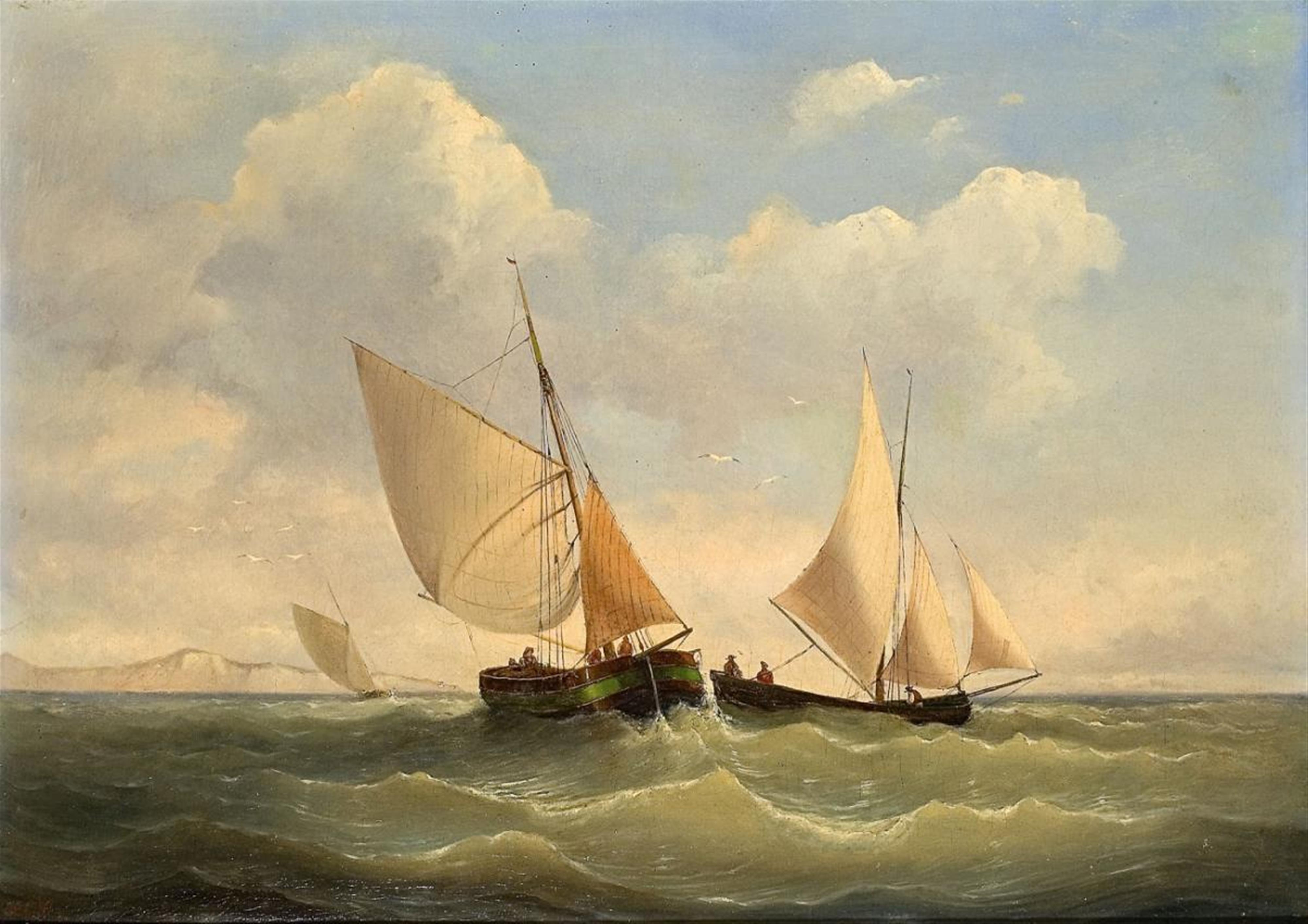 Johannes Christianus Schotel, in the manner of - SAILING-SHIPS AT A COAST - image-1