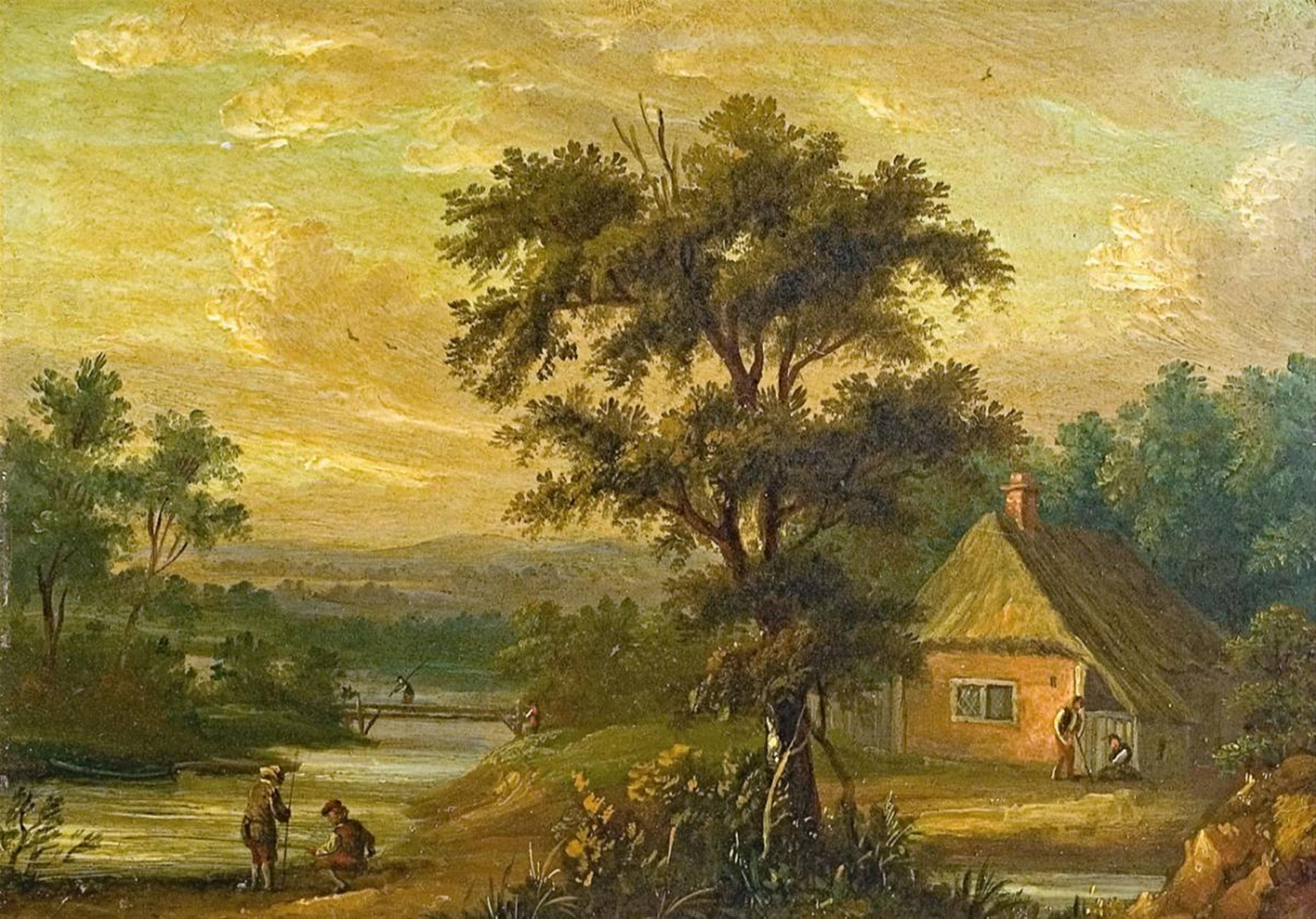 Antwerpener Meister des 18. Jahrhunderts - FLUSSLANDSCHAFT MIT BAUERNKATE - image-1