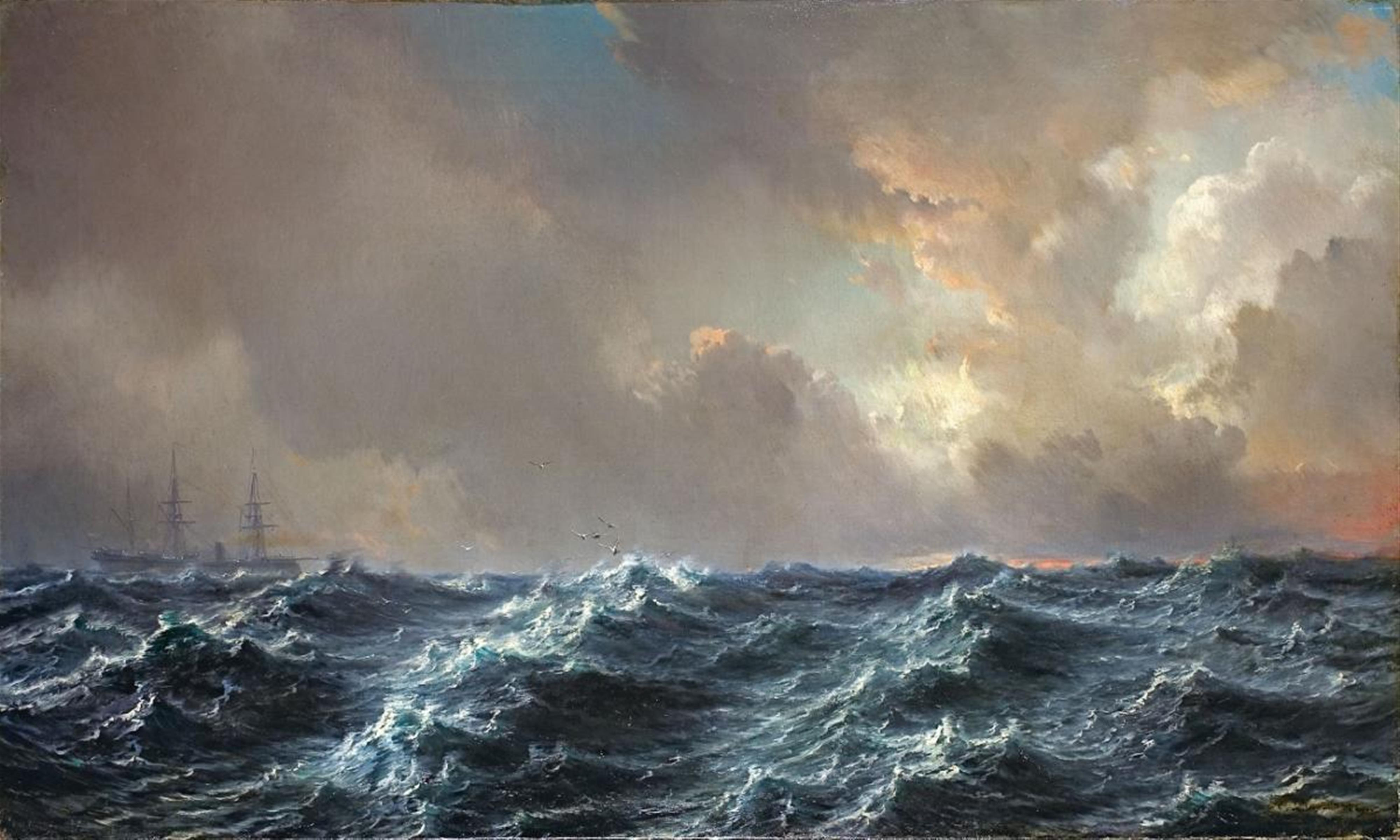 Jean Baptiste Henri Durand-Brager - SHIP ON STORMY SEA - image-1
