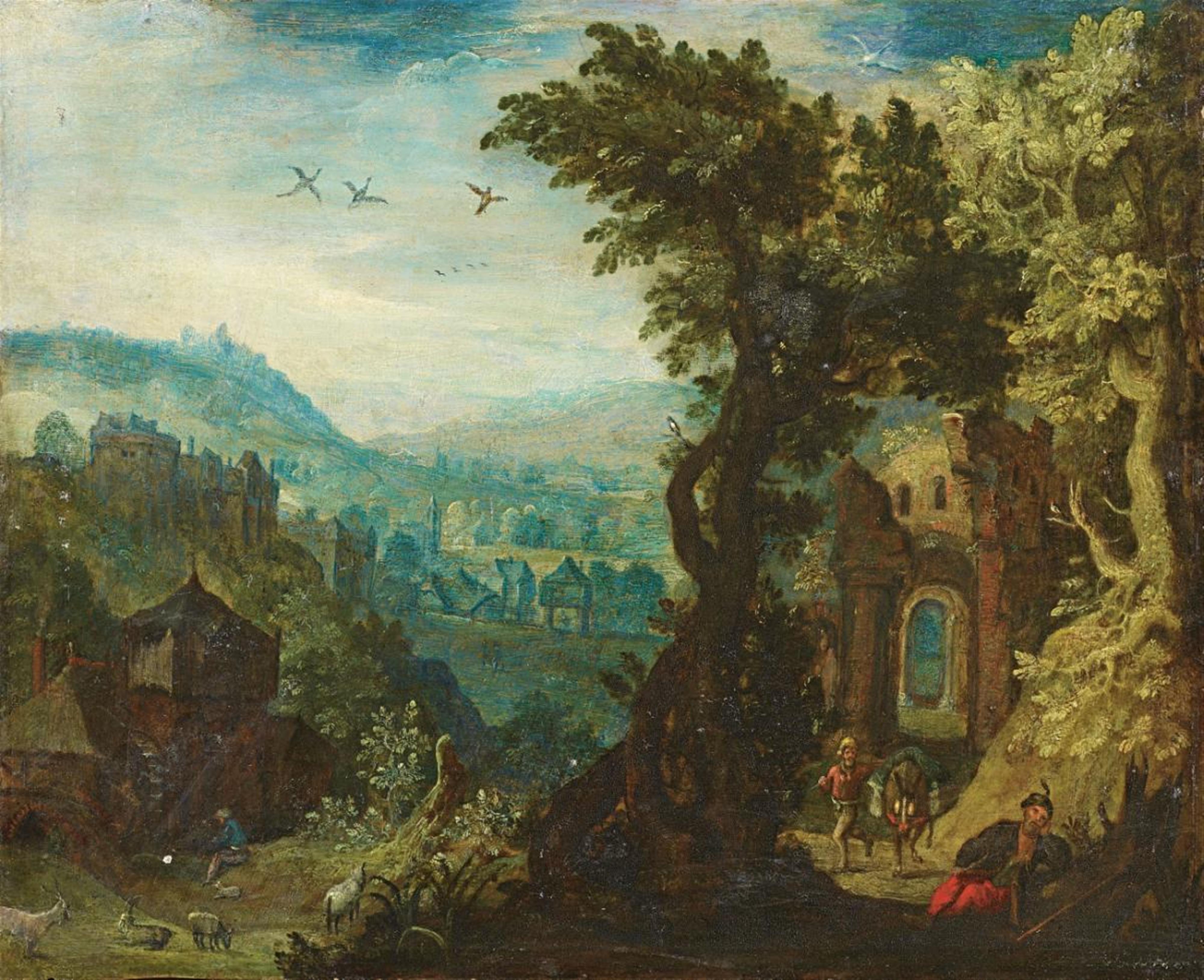 Flemish School, early 17th century - LANDSCAPE WITH WATER-MILL AND RUINS - image-1