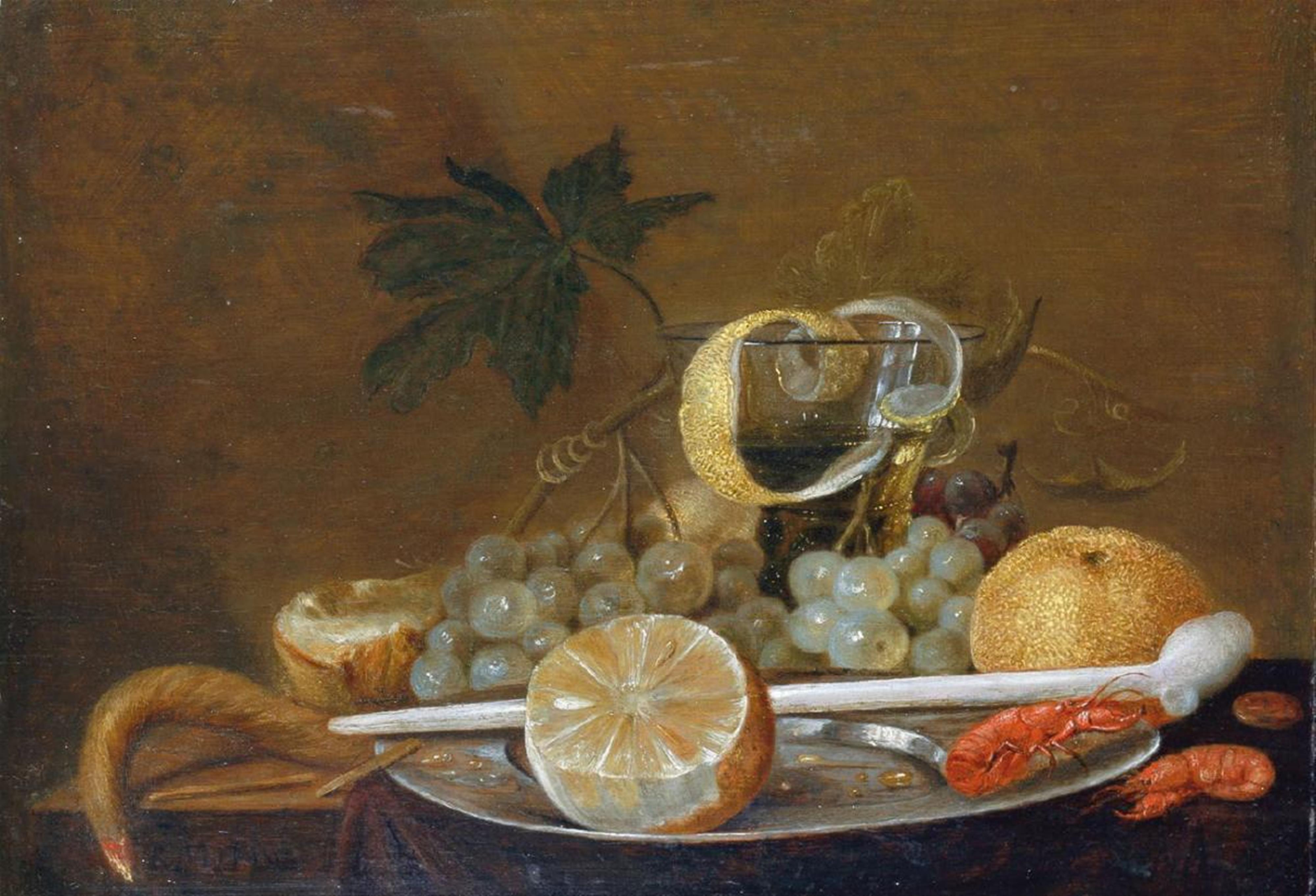 Cornelis Mahu - STILL LIFE WITH FRUITS, BOILED CRABS AND A PIPE - image-1