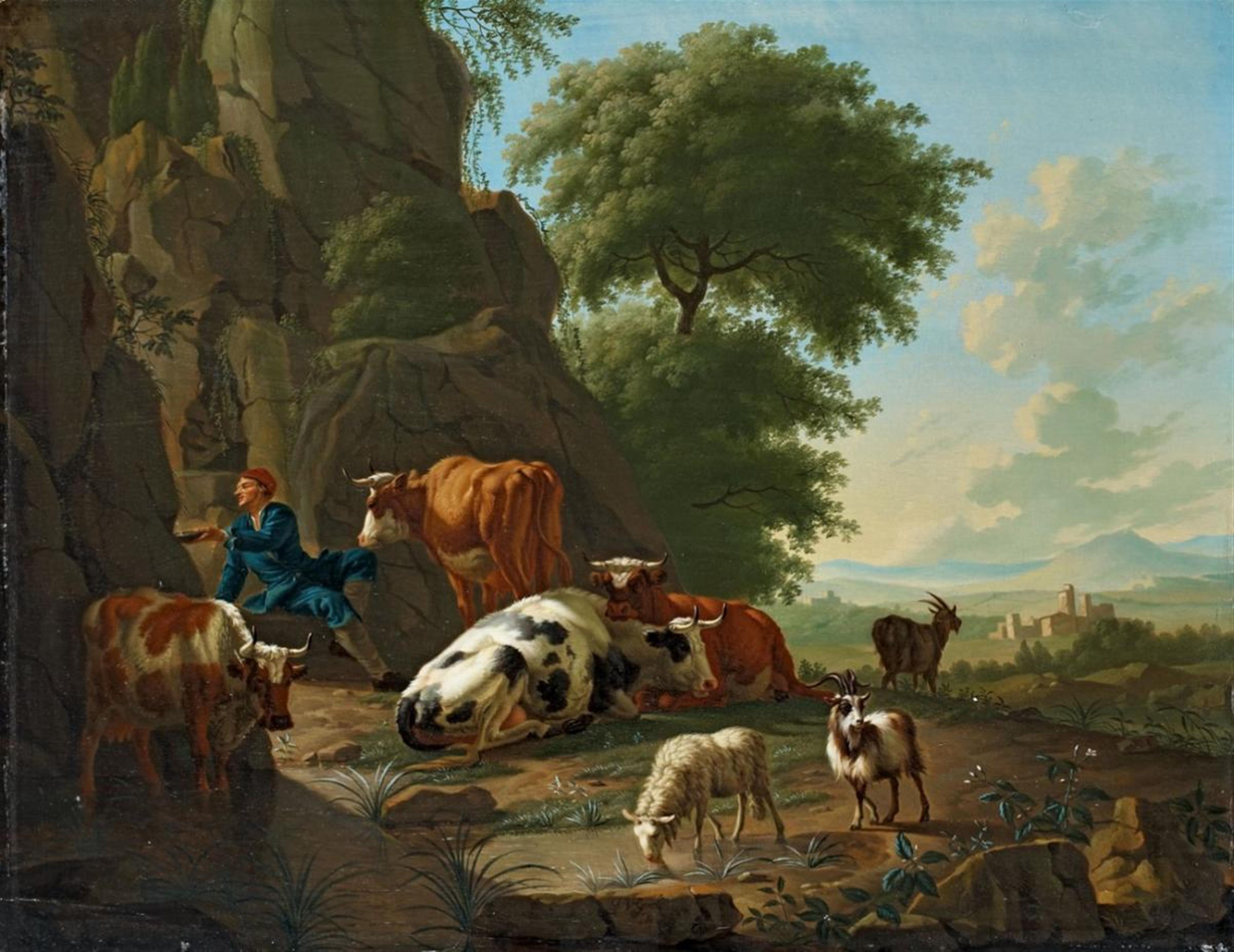 Jan van Gool - LANDSCAPE WITH SHEPHERD AND CATTLE - image-1