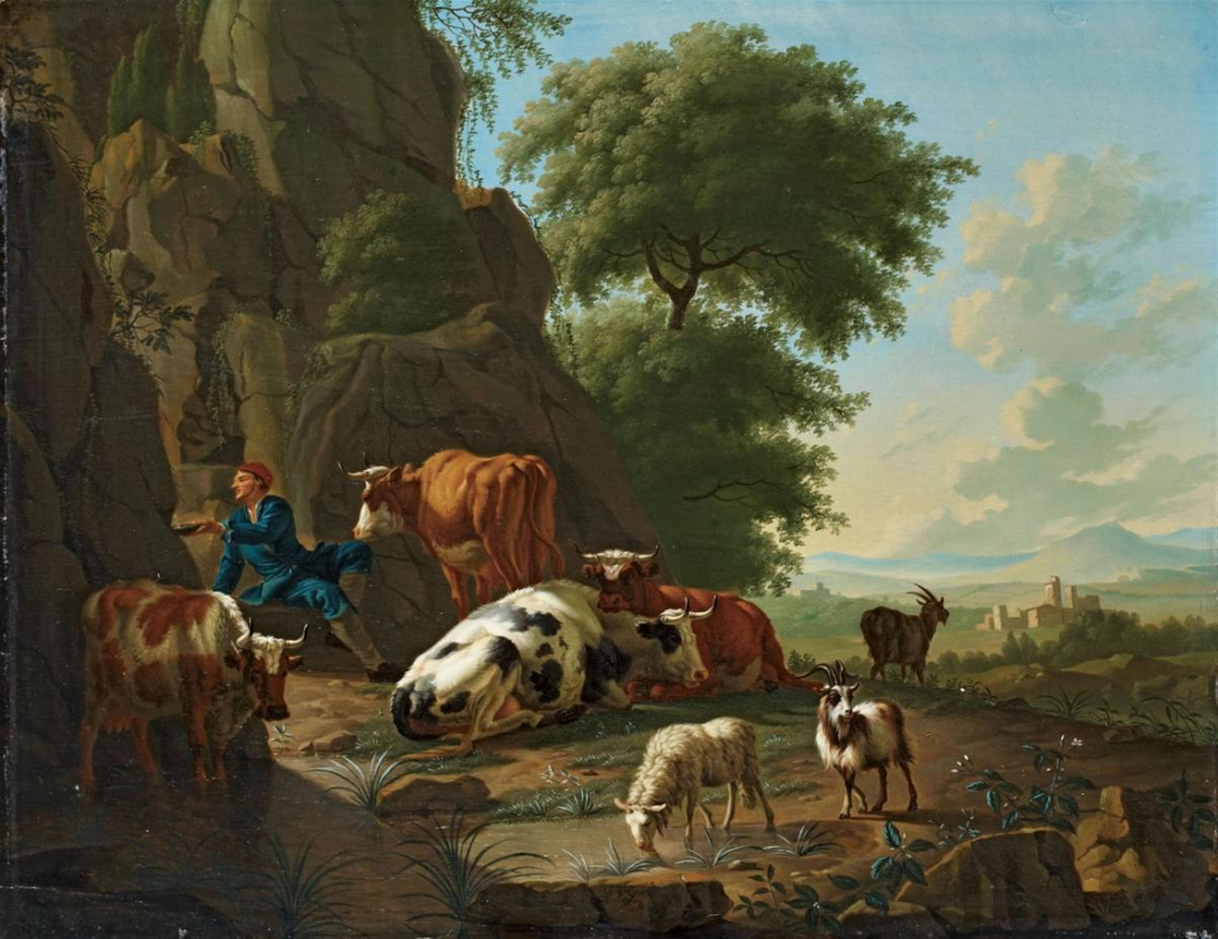 Jan van Gool - LANDSCAPE WITH SHEPHERD AND CATTLE - image-2