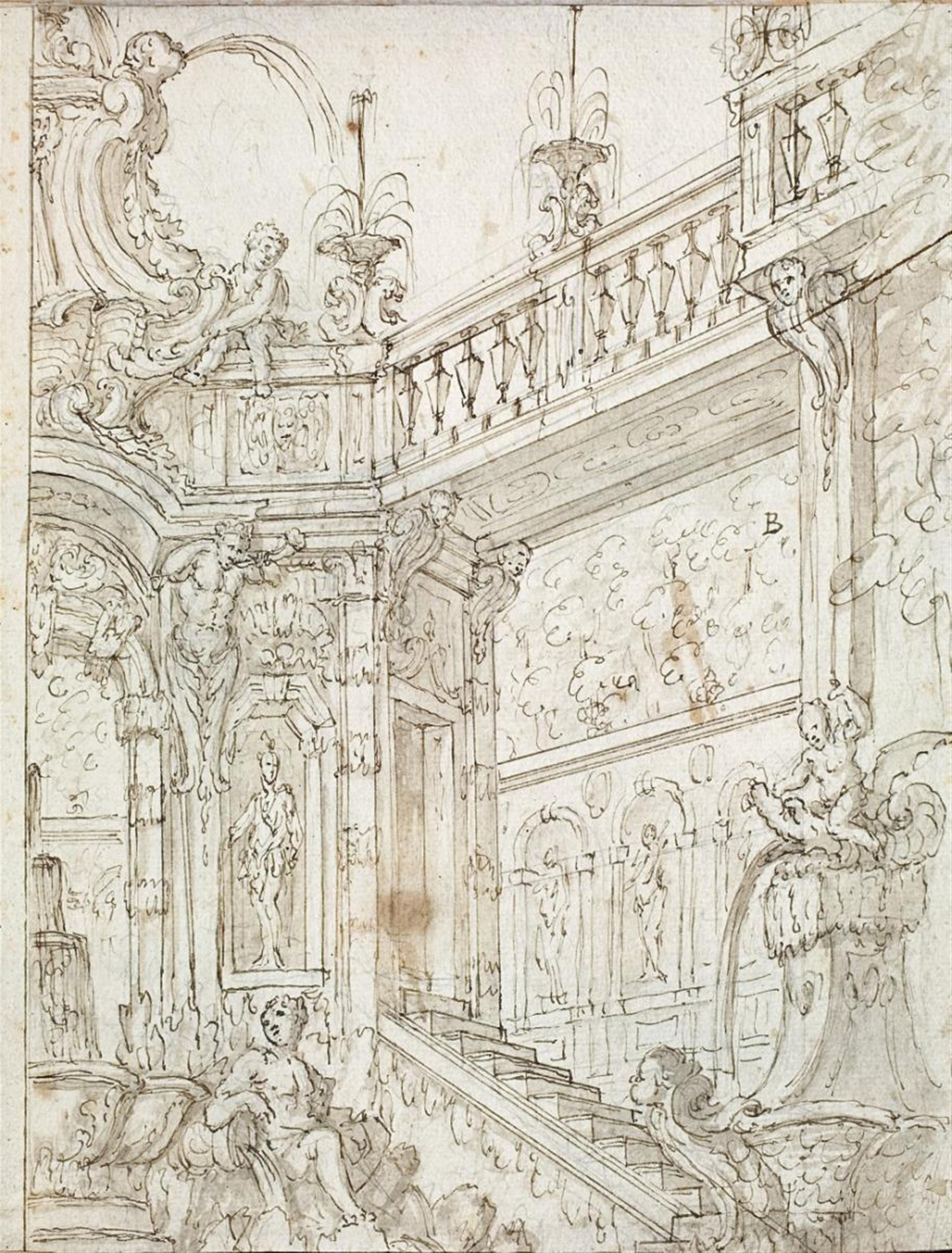 Giuseppe Galli Bibiena, attributed to - VIEW OF STAIRS IN A CASTLE - image-1