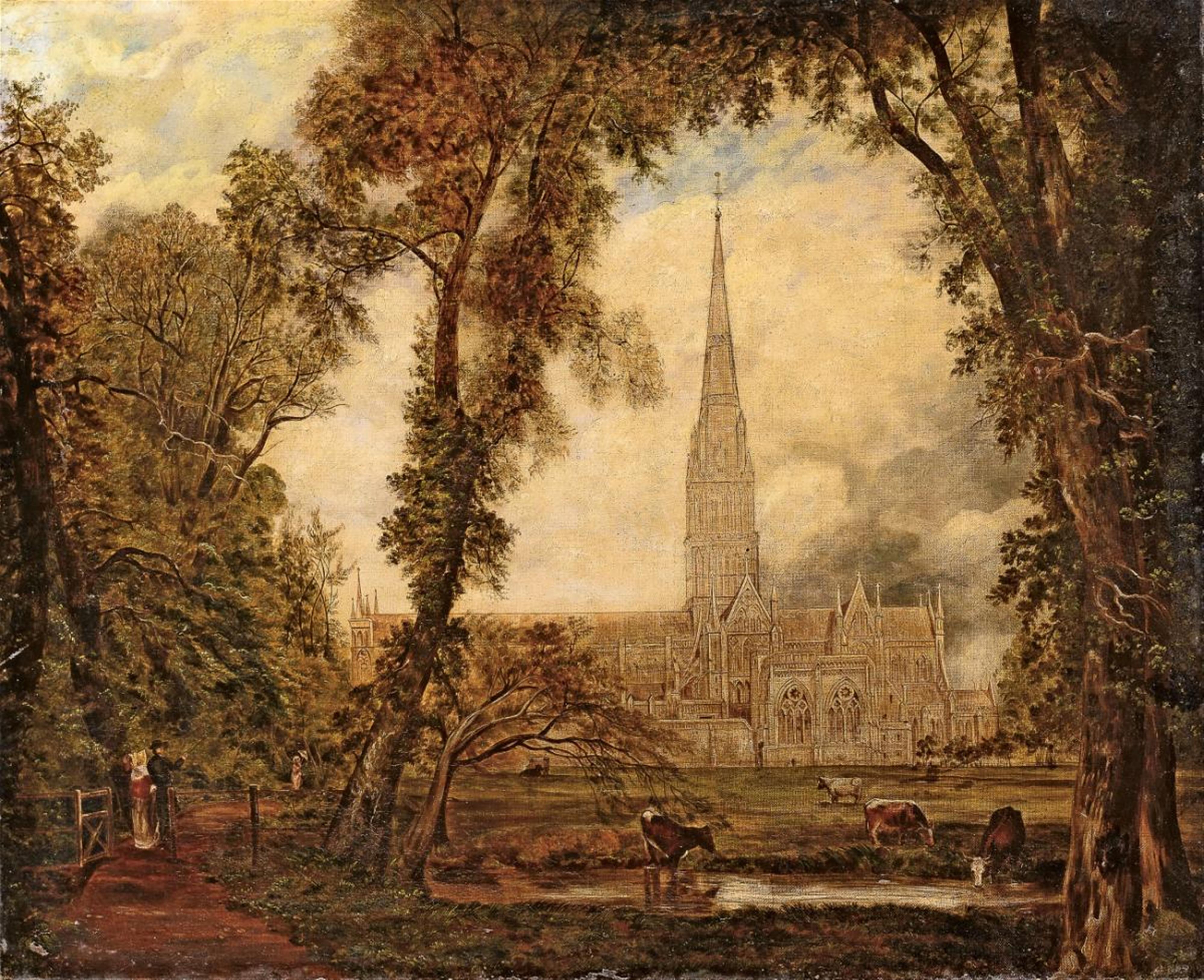 English School, 19th century - THE CATHEDRAL IN SALISBURY - image-1