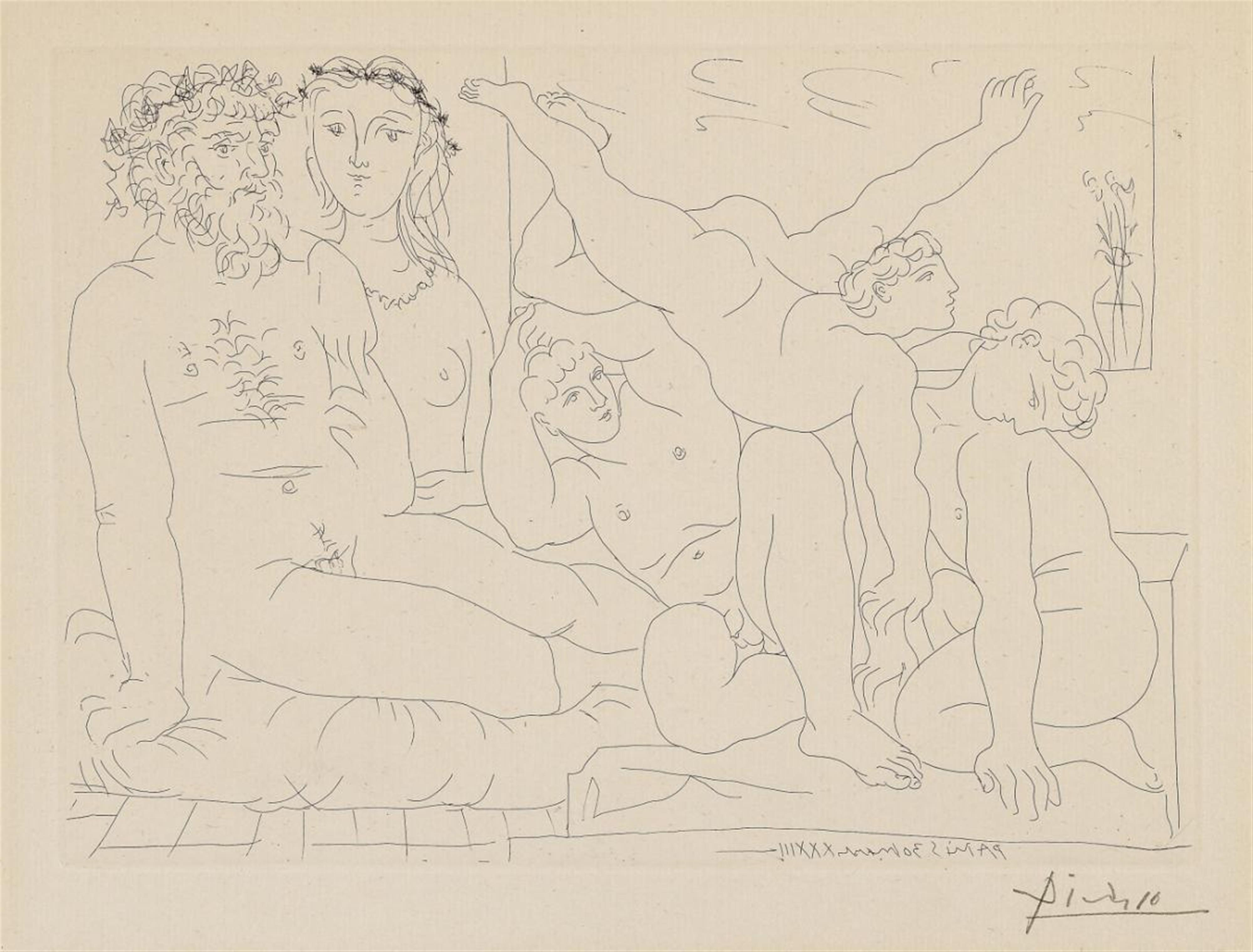 Pablo Picasso - Sculpteur et son modèle avec un groupe sculpté représentant des athlètes - image-1