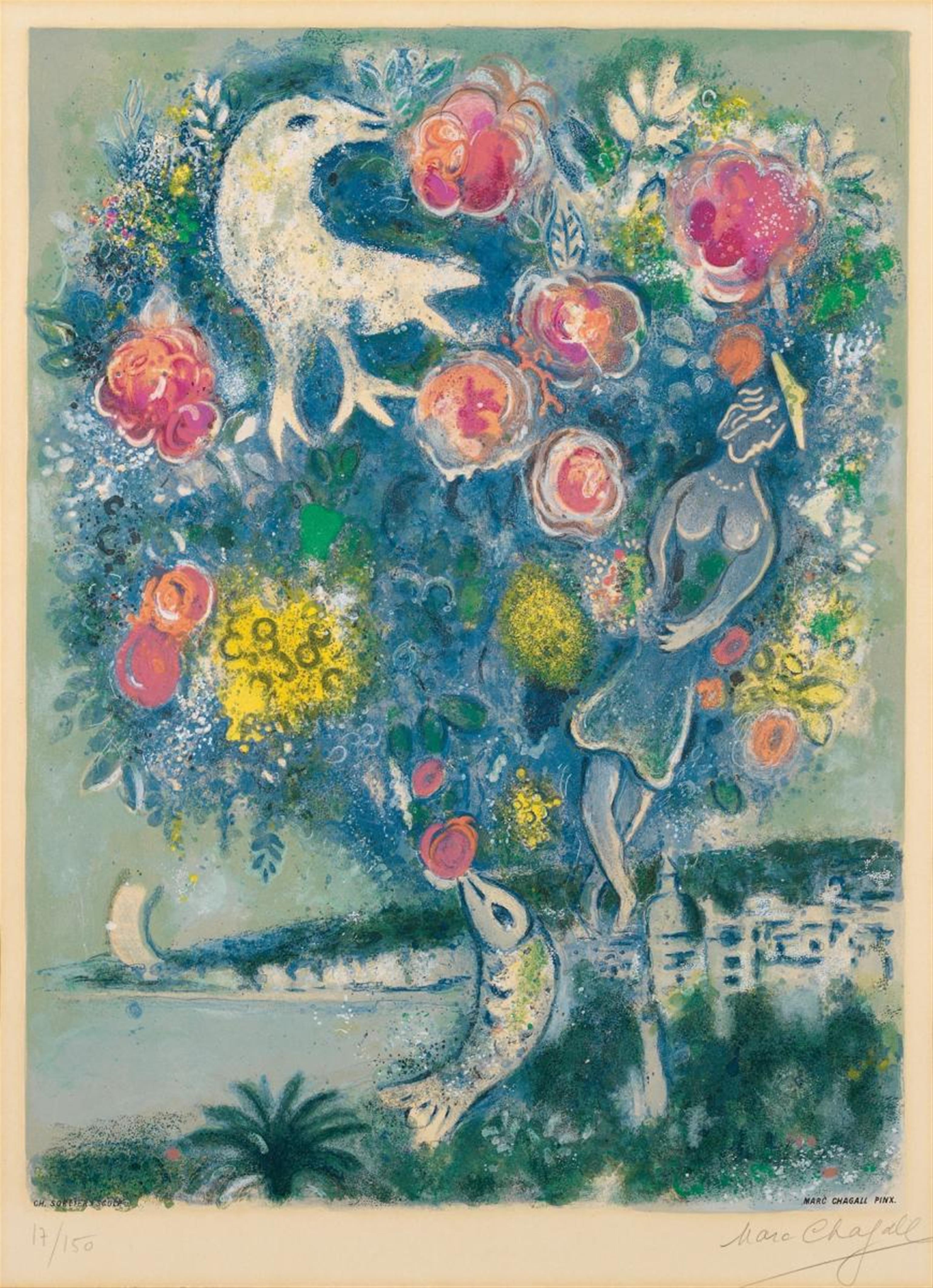 After Marc Chagall - Baie des Anges with Bouquet of Roses - image-1