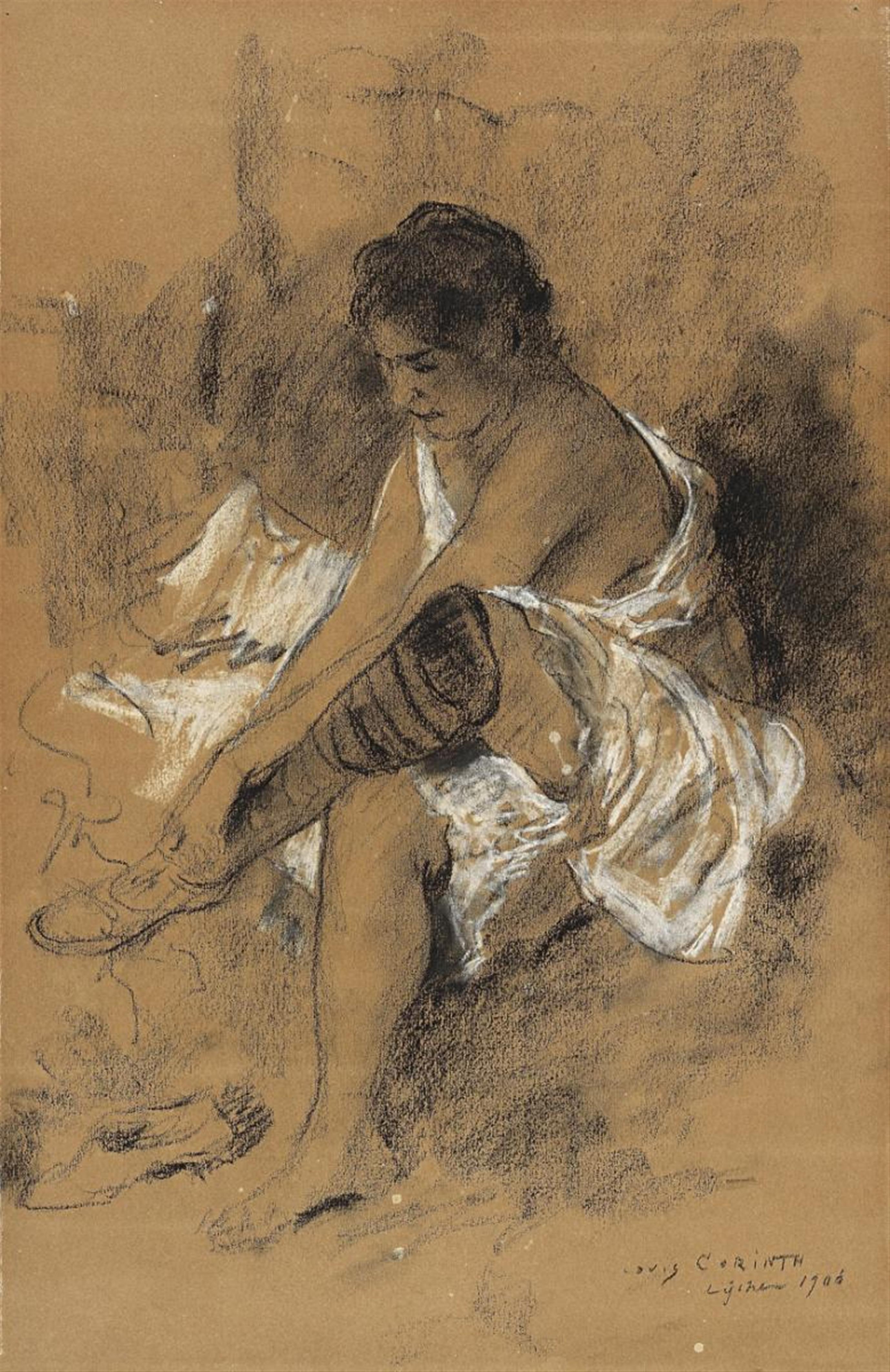 Lovis Corinth - Woman pulling on Stockings (After the Bath) - image-1