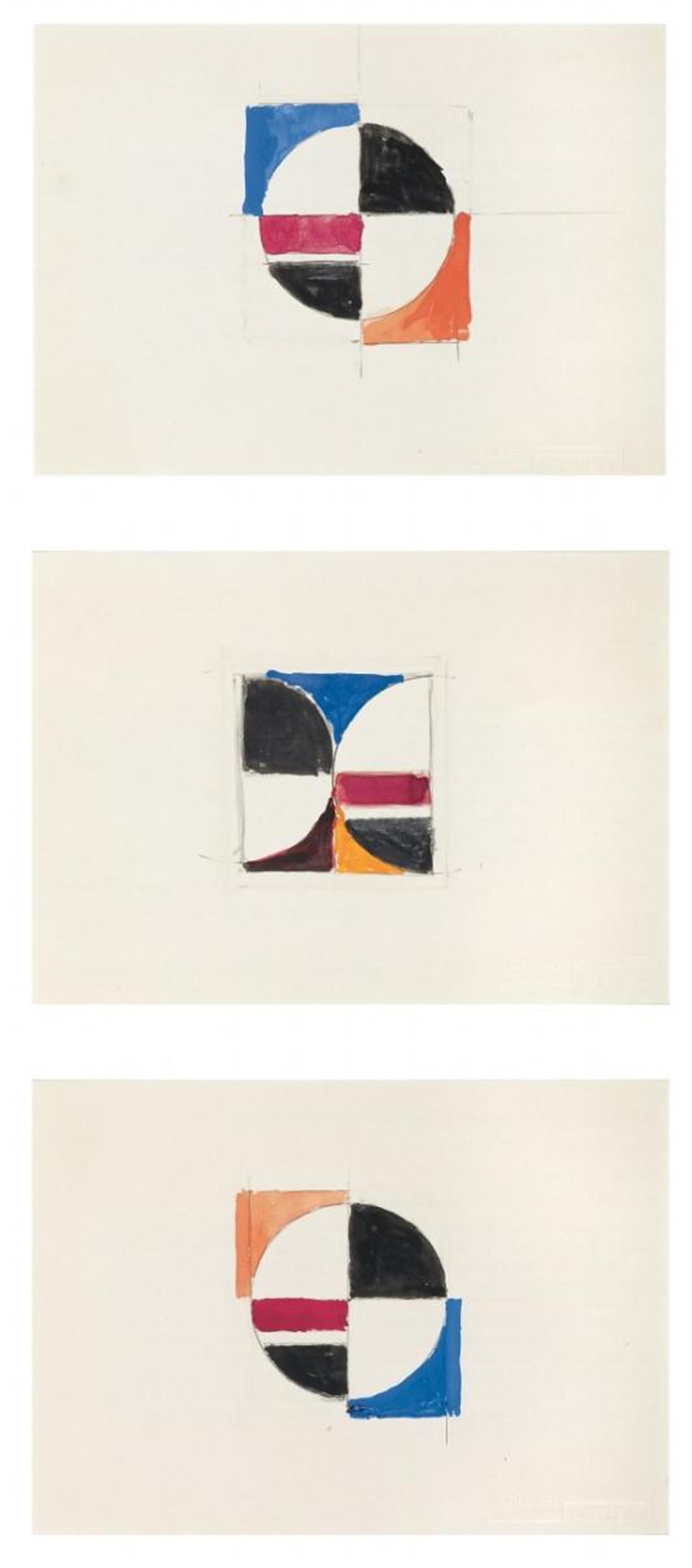 Walter Dexel - Studies for two paintings from the series Disc in Square "Untitled" and "Half-Disc against Half-Disc" - image-1