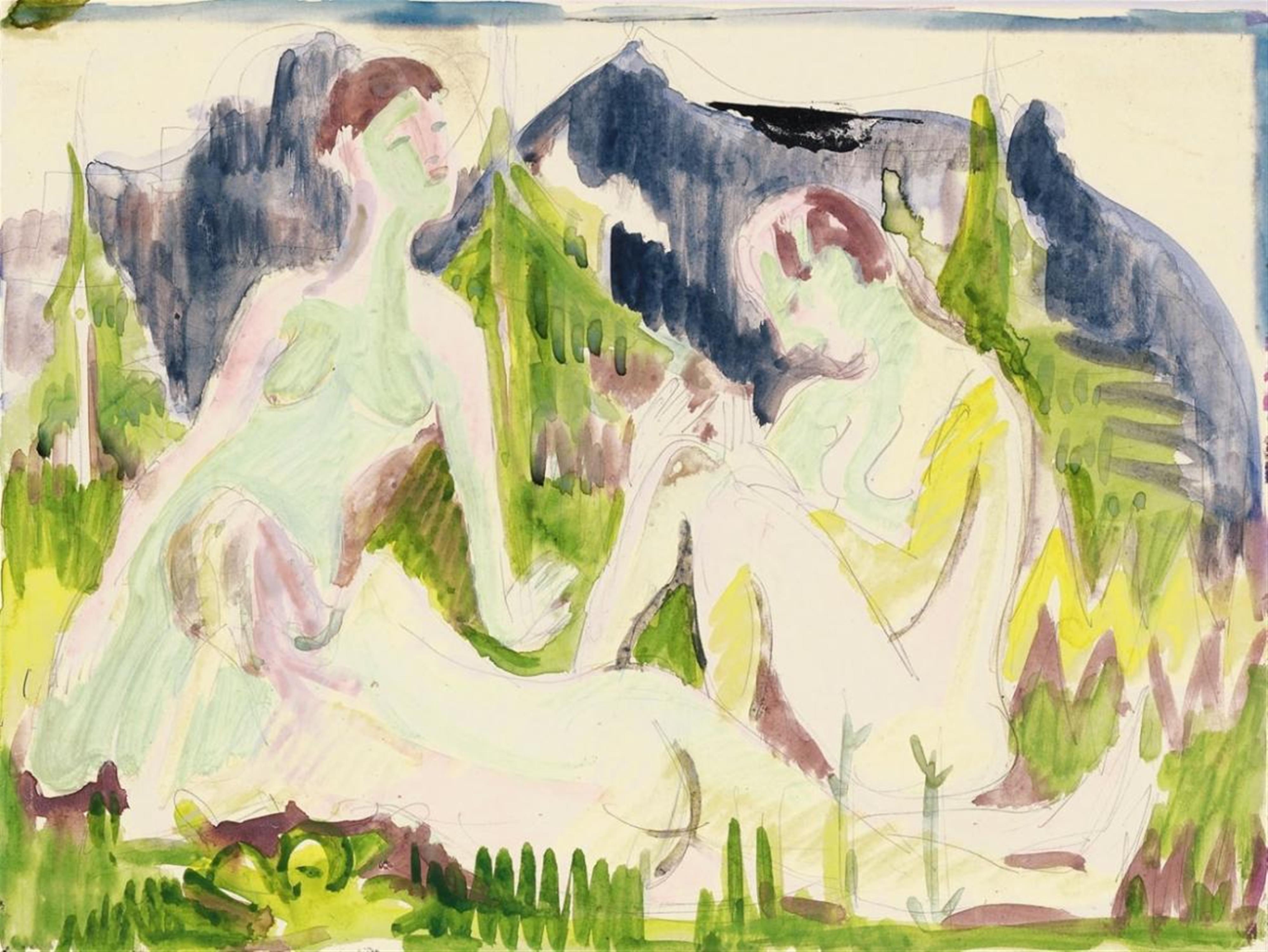 Ernst Ludwig Kirchner - Three Bathers (Nudes in Mountain Landscape) - image-1