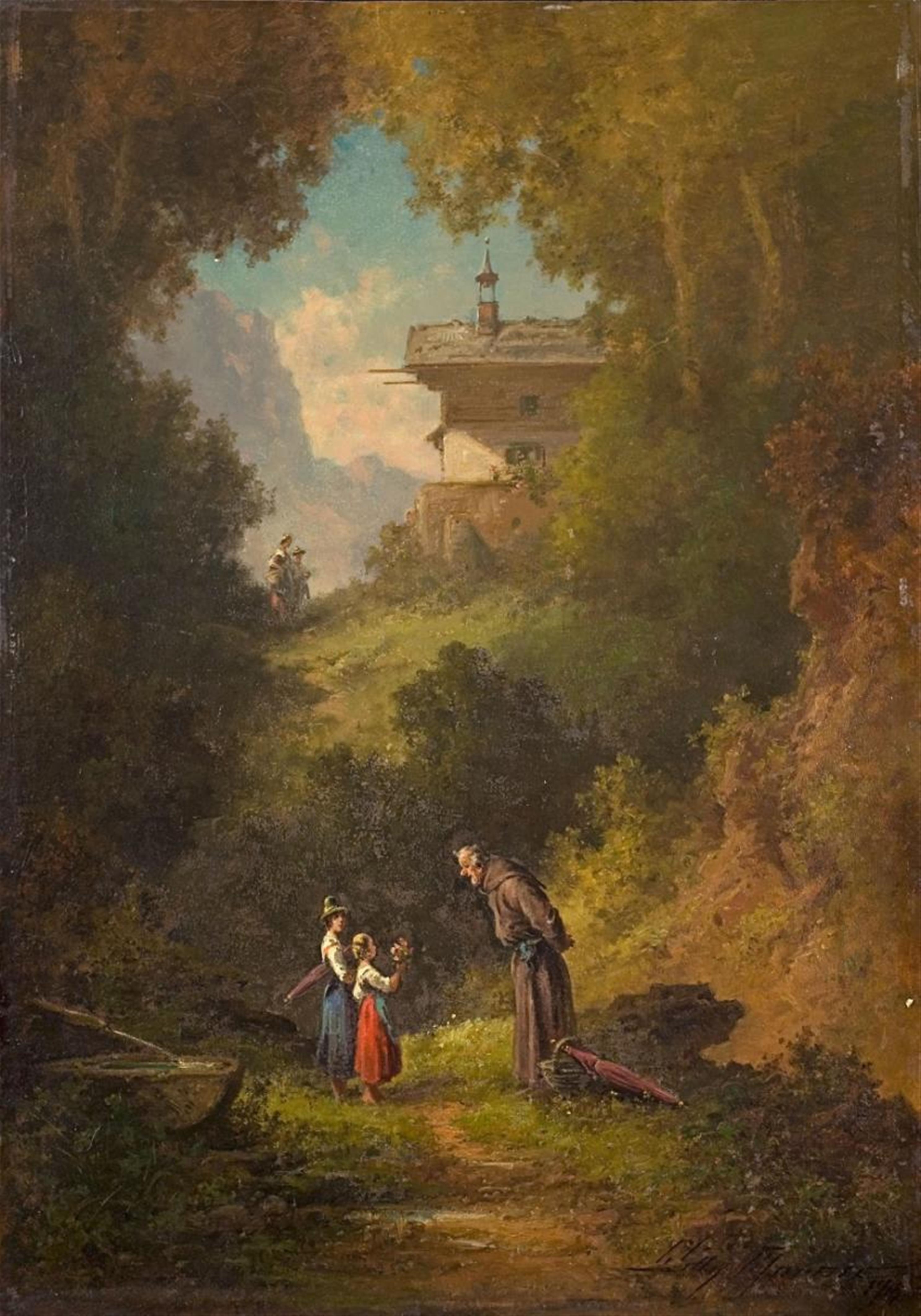 Willy Moralt - FOREST TRAIL WITH MONK AND CHILDREN - image-1