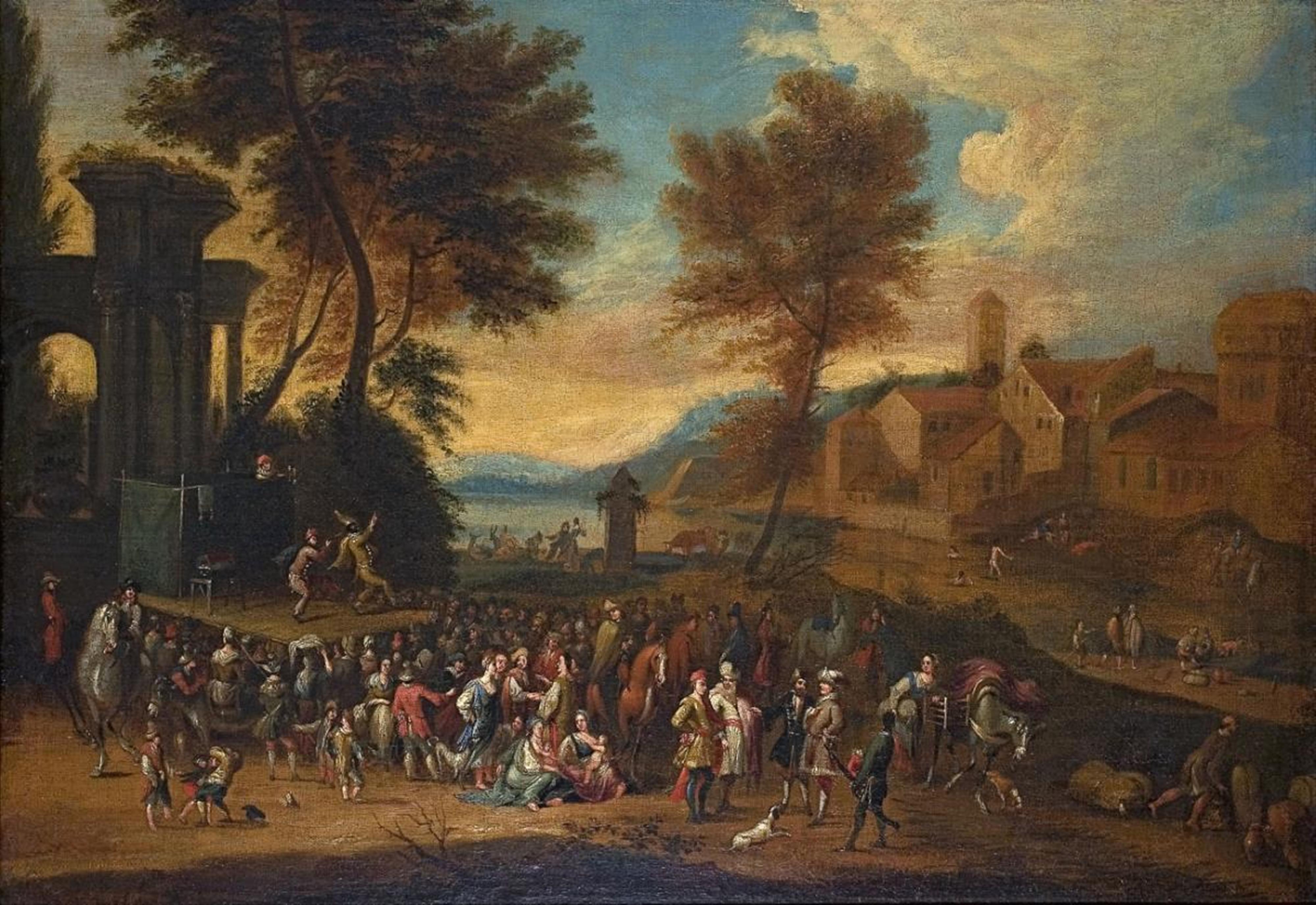 German School, 18th century - MARKET SCENE WITH TRAVELLING THEATRE - image-1