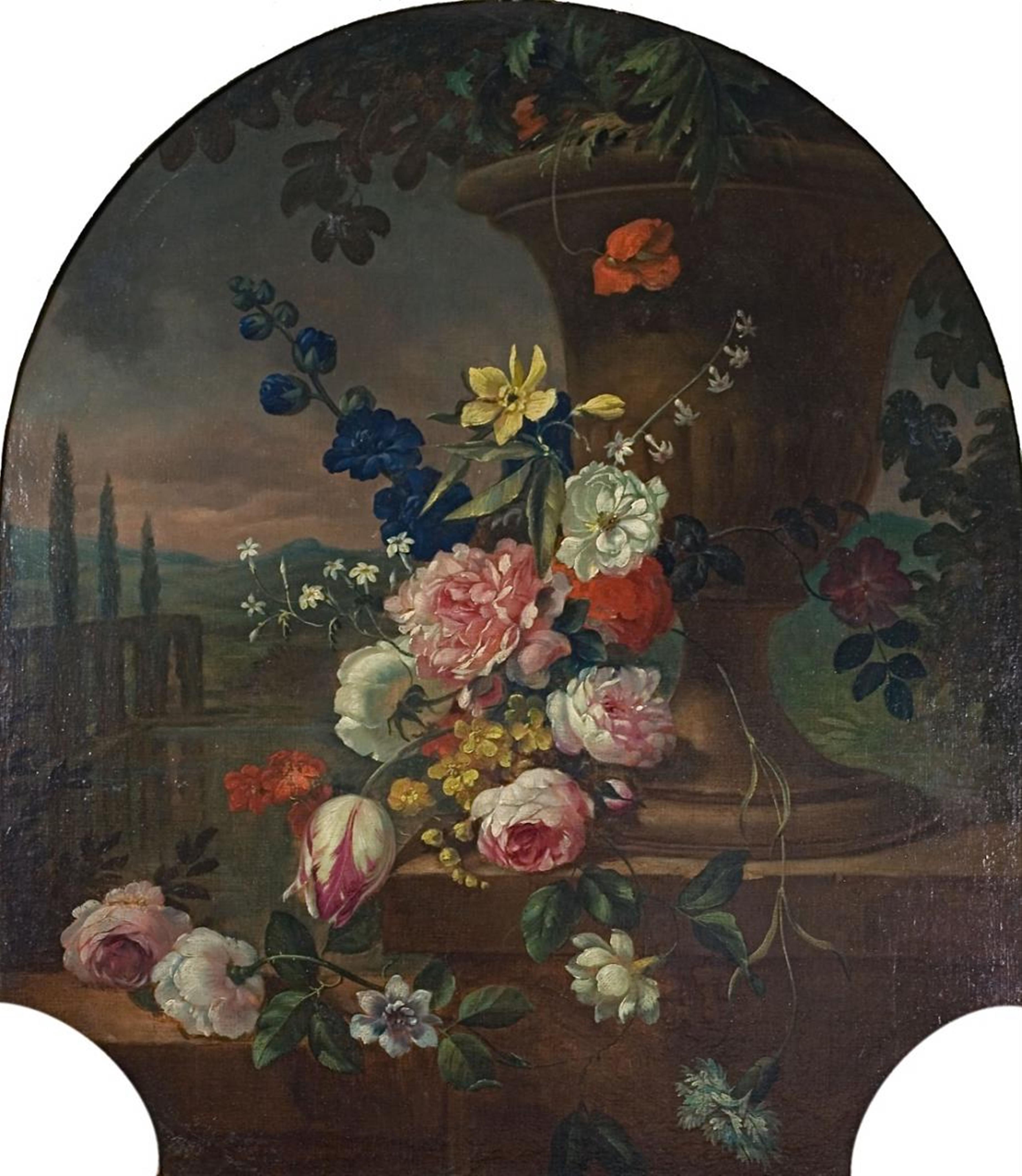 German School, probably late 18th century - FLOWER STILL LIFE WITH LANDSCAPE - image-1