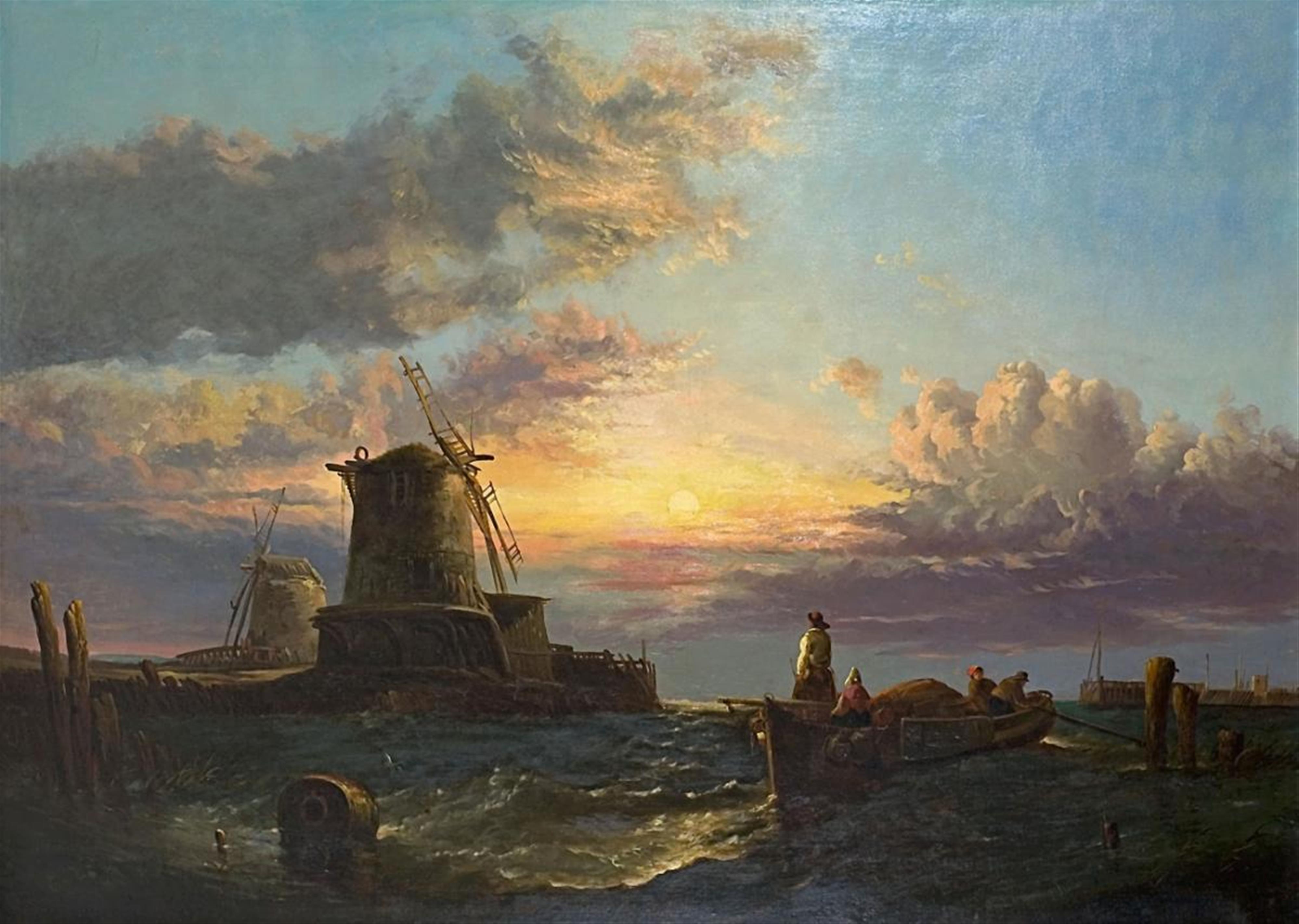 James Webb, attributed to - COASTAL LANDSCAPE WITH MILLS AND FISHERBOATS - image-1