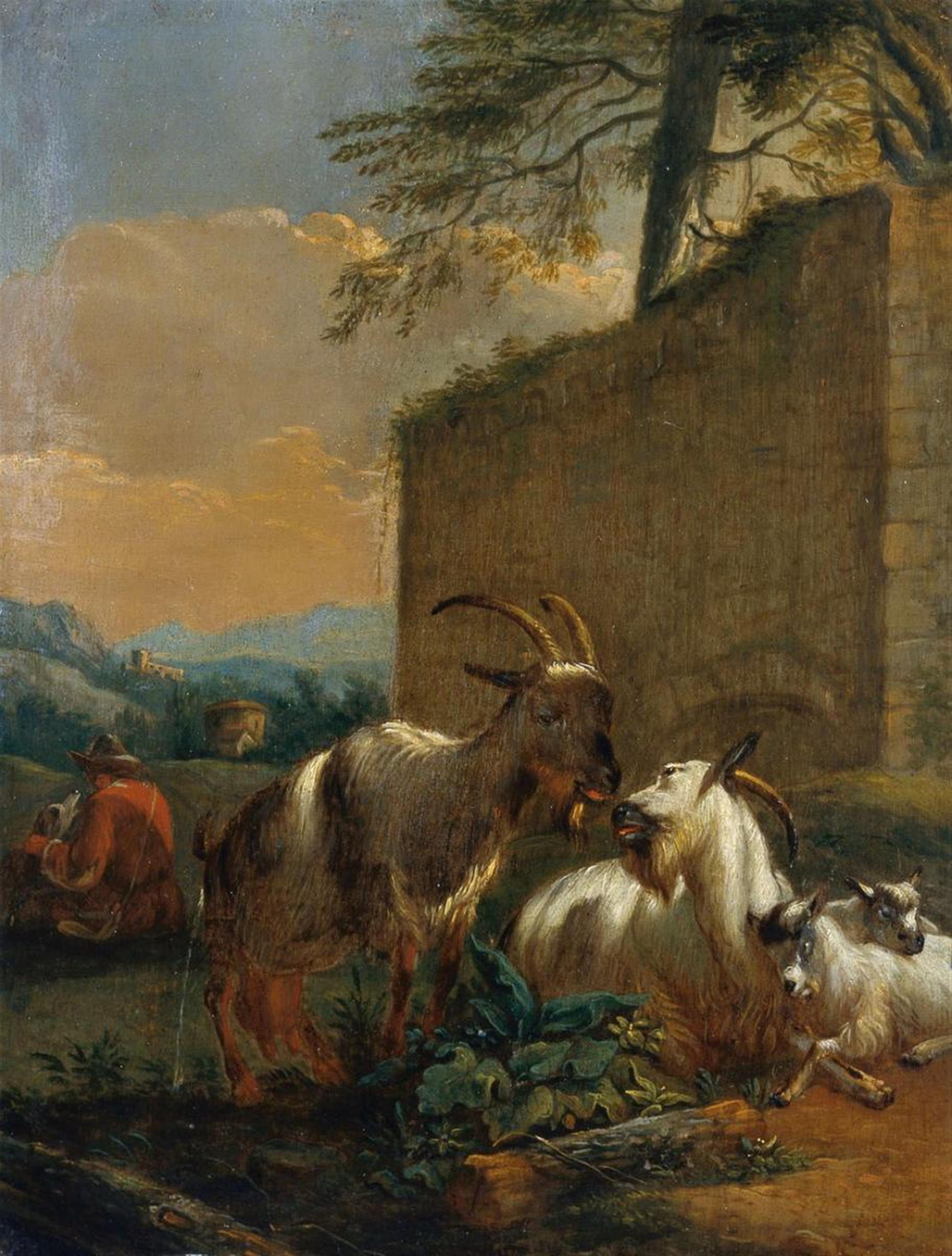 Johann Heinrich Roos, attributed to - CAMPAGNA LANDSCAPE WITH FLOCK OF GOATS - image-1