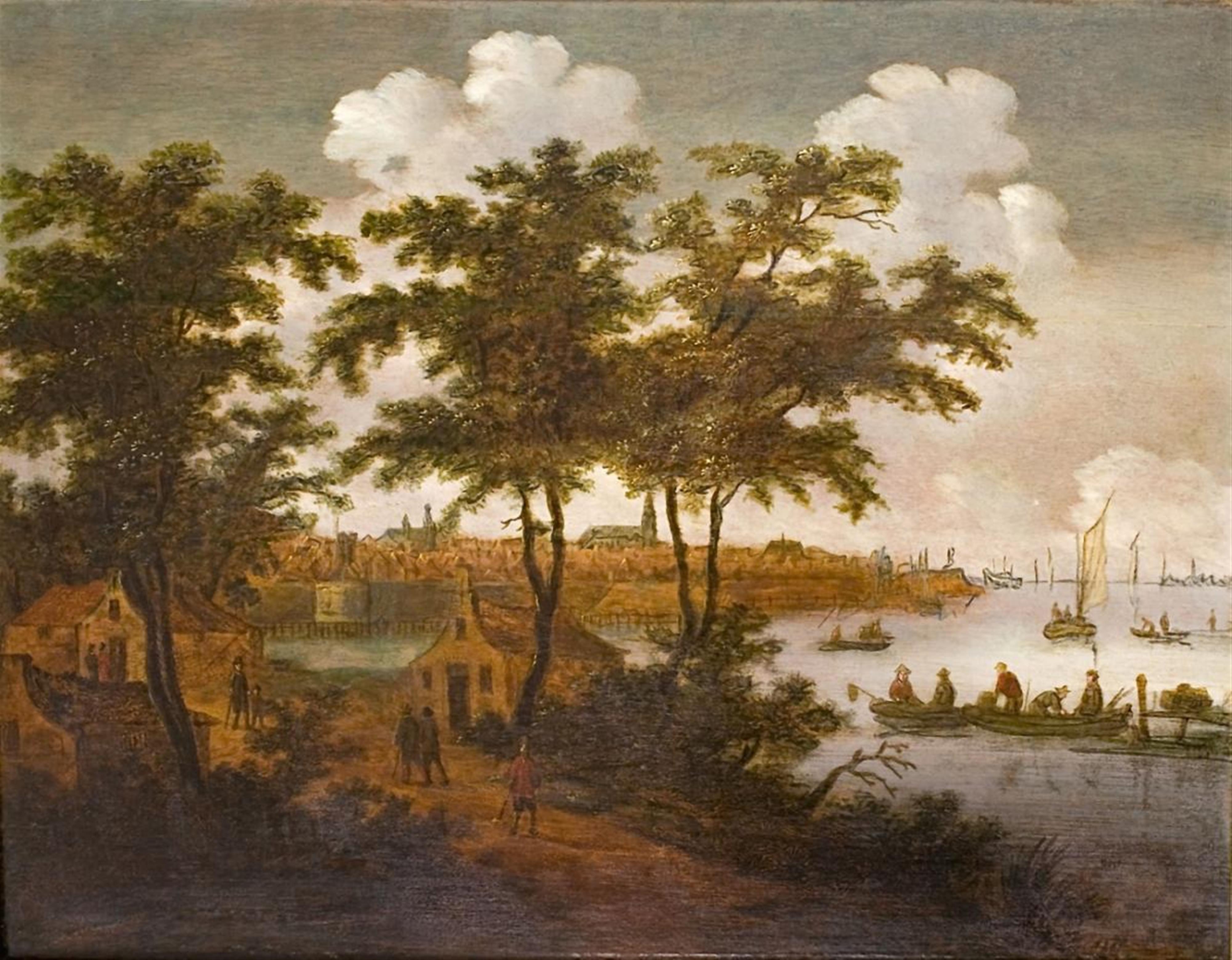 Dionys Verburg, attributed to - TOWN AT A CANAL - image-1