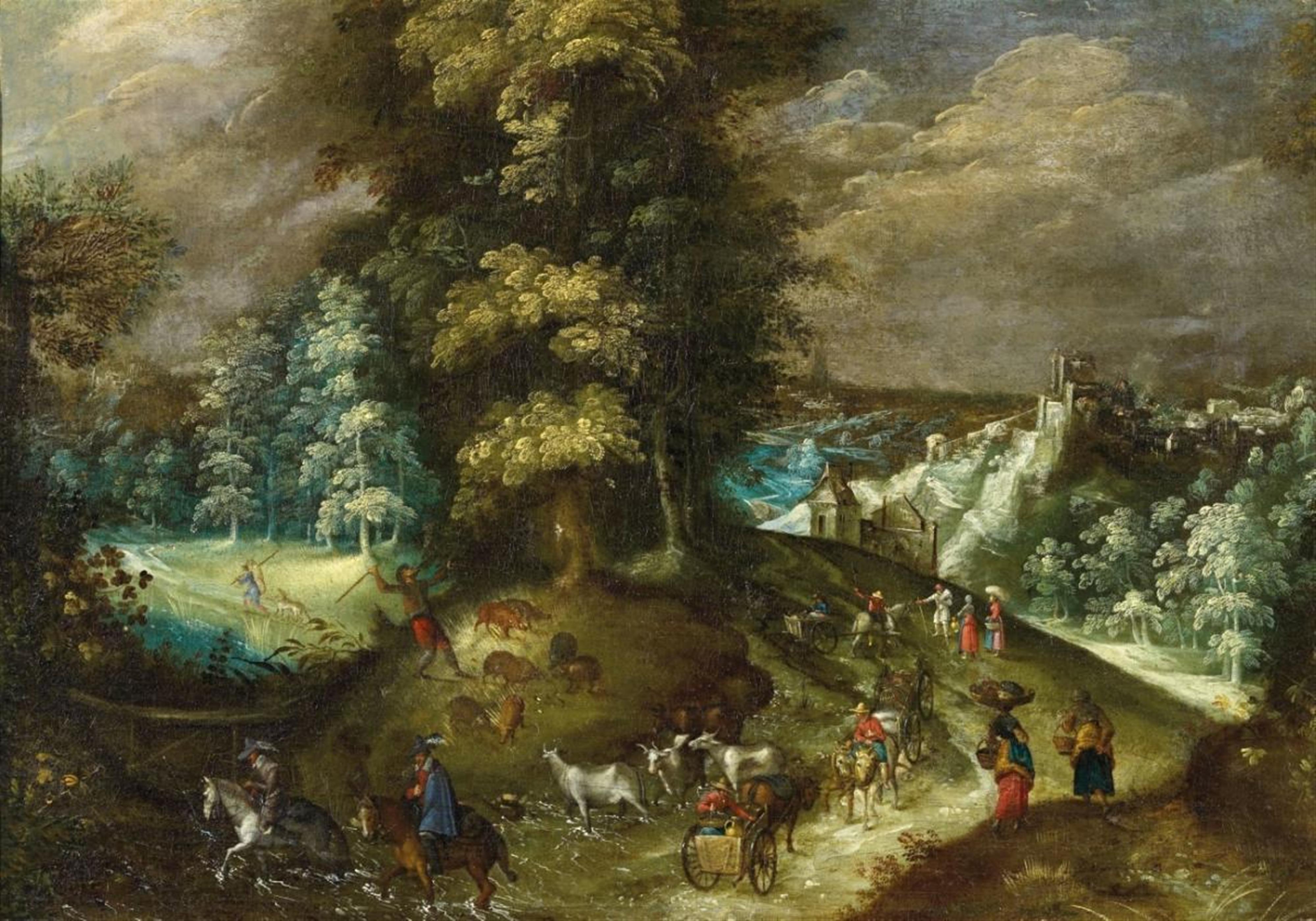 Sebastiaan Vrancx, circle of - STREET IN A VILLAGE WITH TRAVELLERS - image-1
