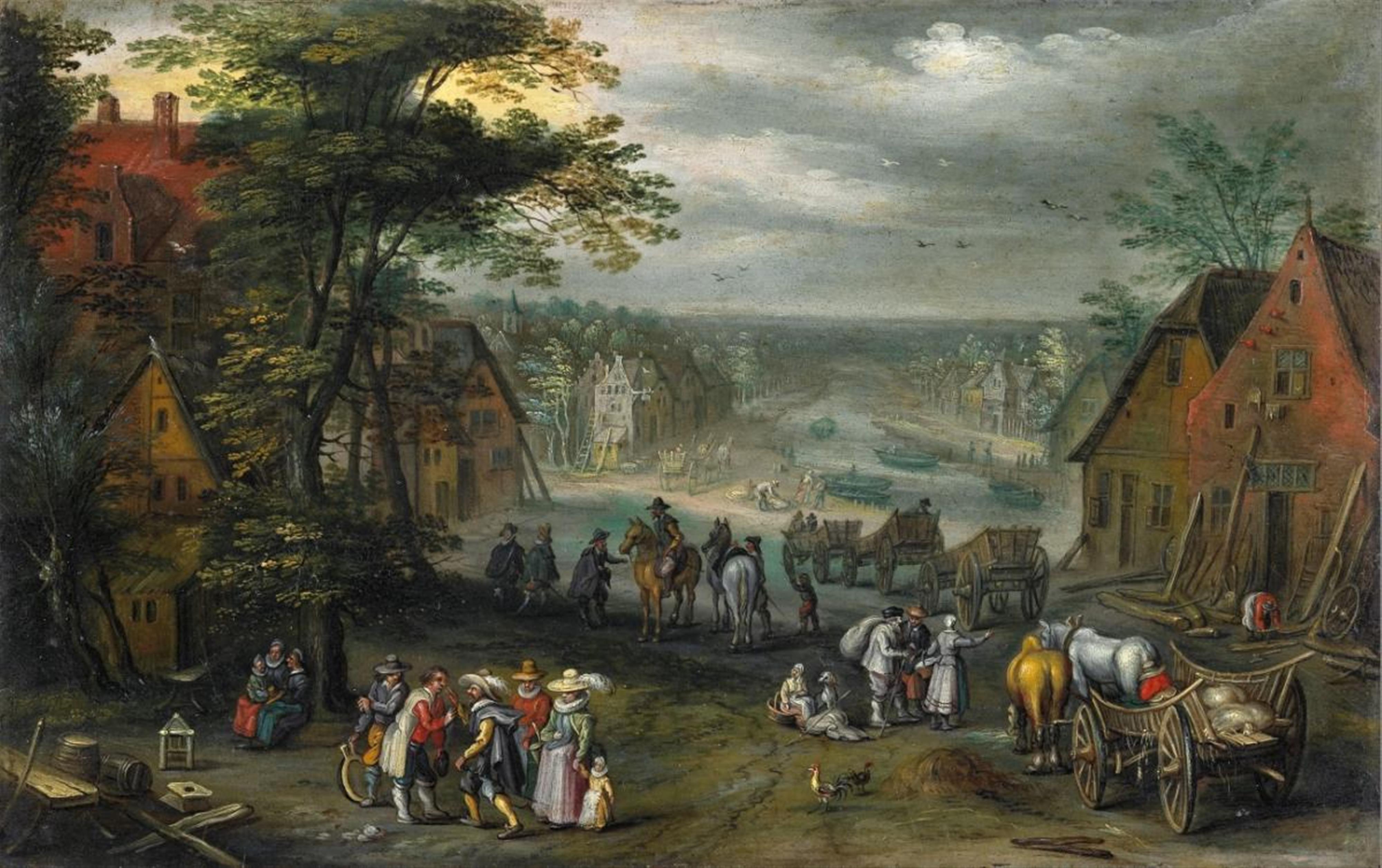 Jan Brueghel the Younger - VILLAGE STREET WITH CANAL - image-1