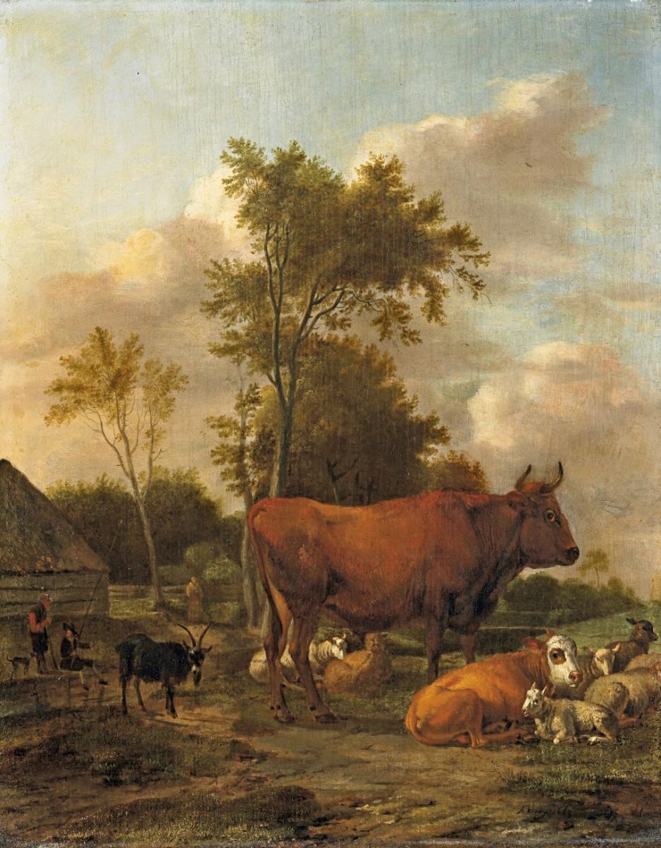 Albert Jansz. Klomp - LANDSCAPE WITH CATTLE AND ANGLERS - image-1