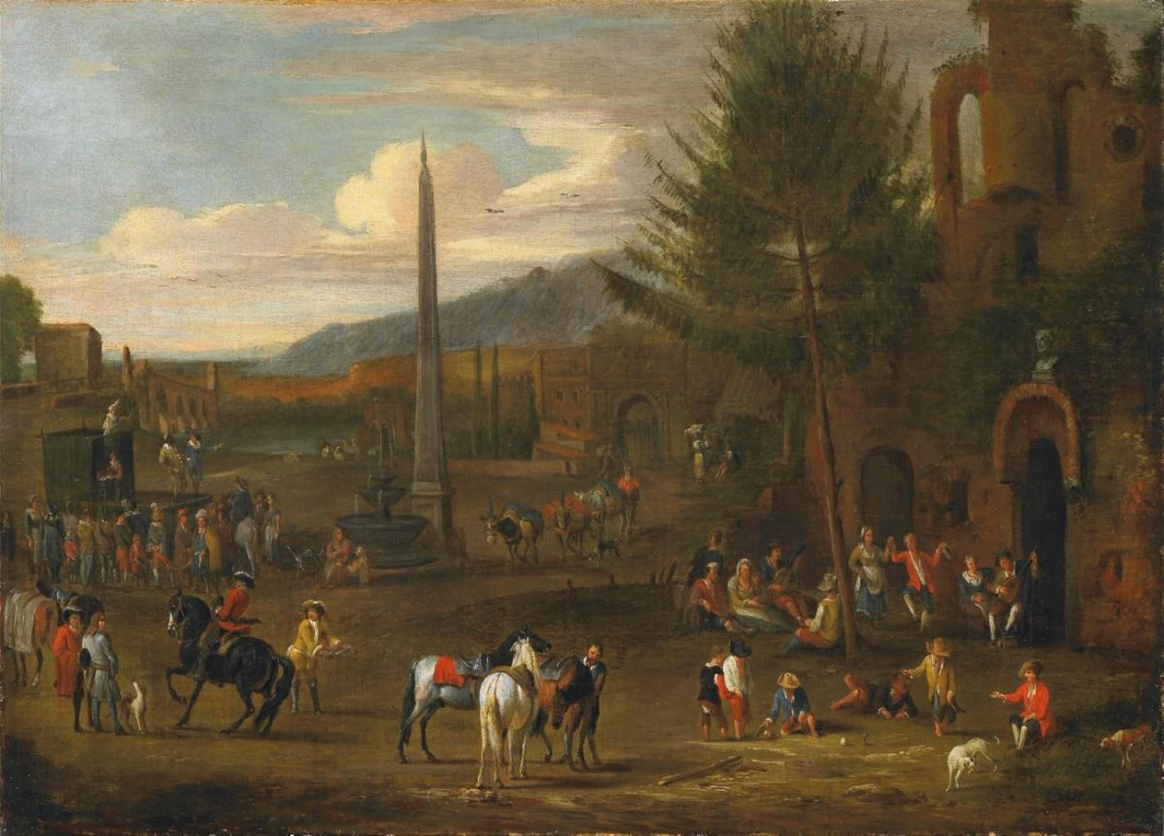 Mathys Schoevaerdts - A WIDE SQUARE WITH OBELISK AND A TRAVELLING THEATRE - image-1