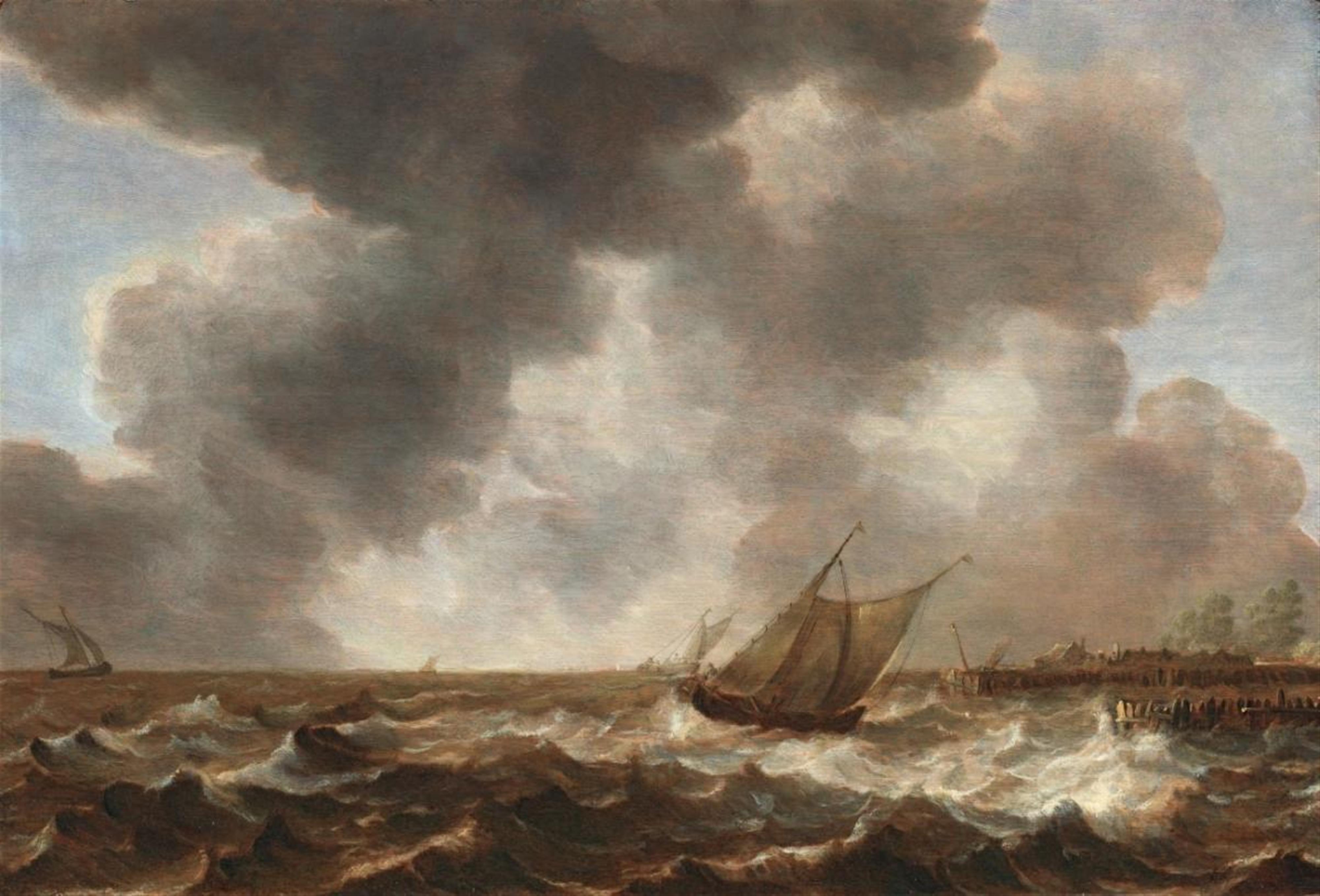 Abraham van Beijeren - COASTAL LANDSCAPE WITH STORMY SEA - image-1