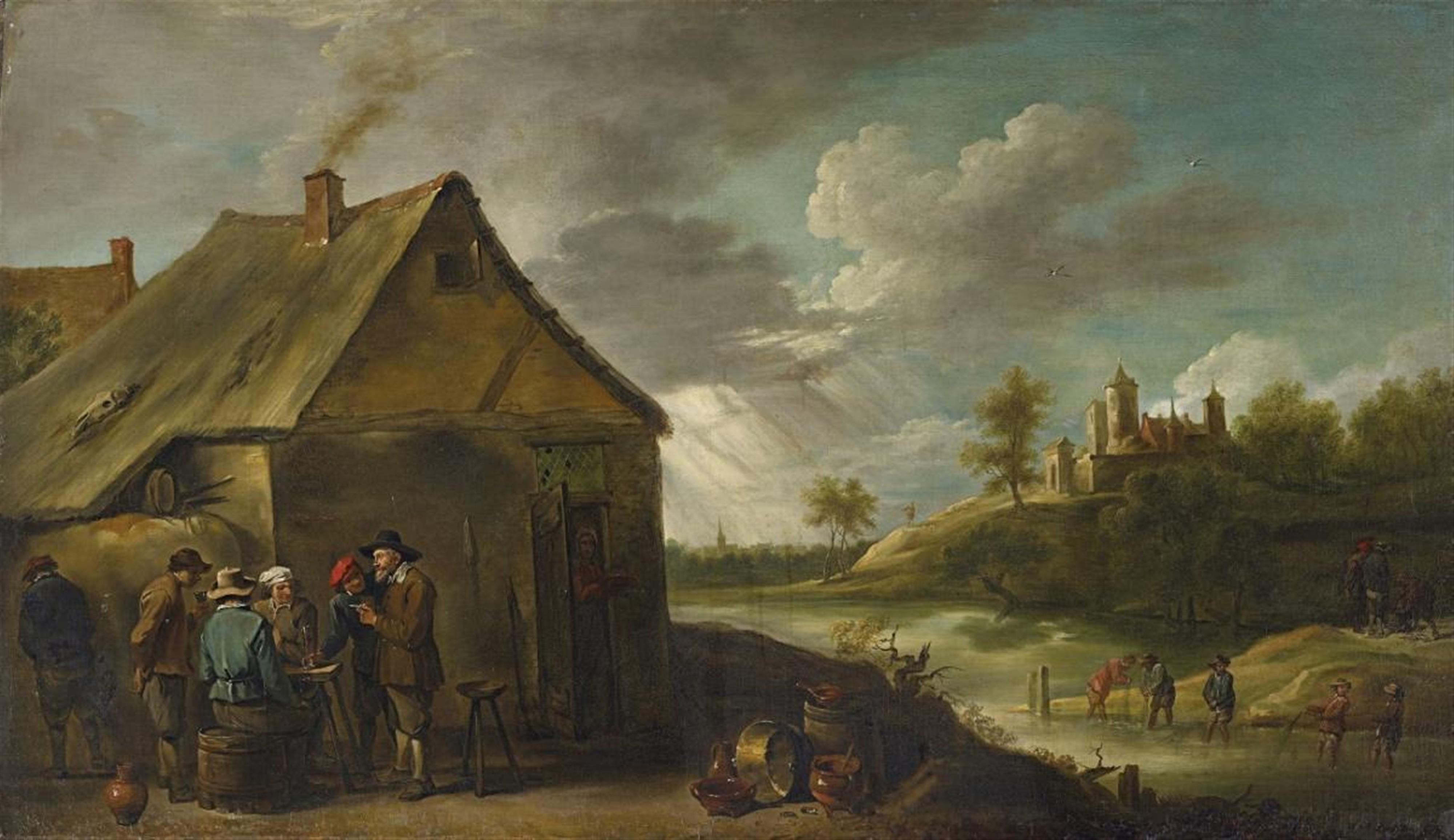 David Teniers the Younger, circle of - VILLAGE LANDSCAPE WITH PEASANTS - image-1