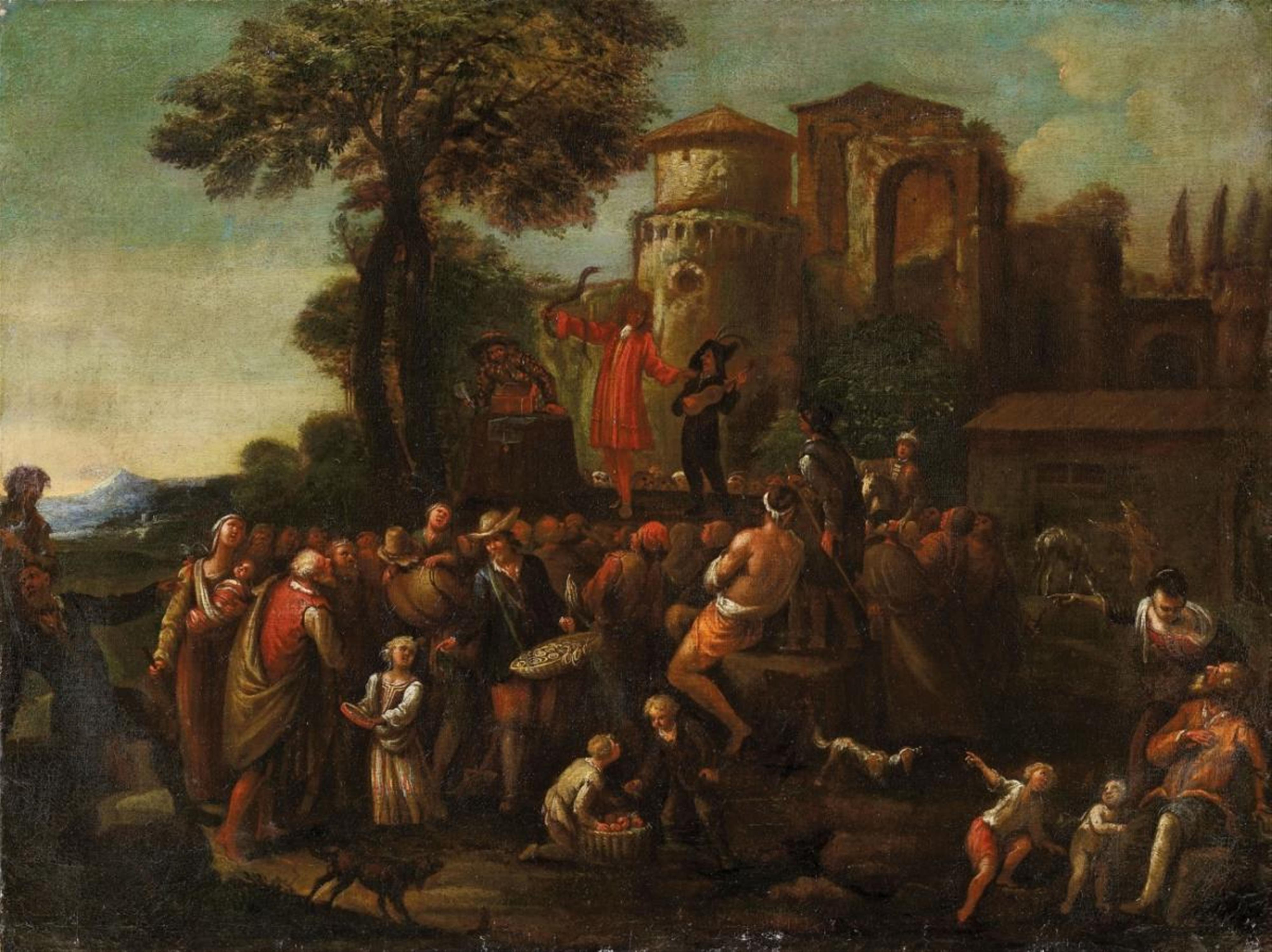 German School, early 18th century - TWO SCENES WITH TRAVELLING THEATRE AND AUDIENCE - image-2