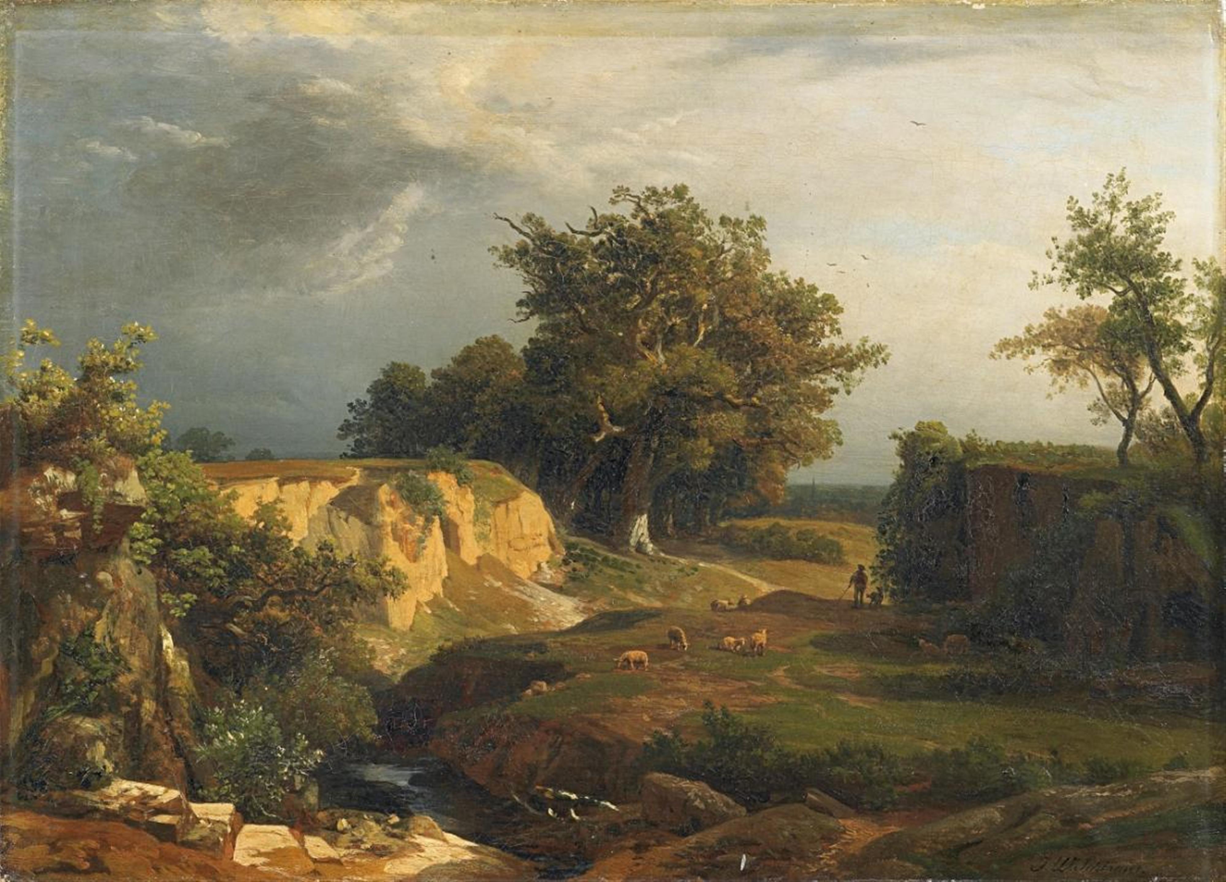 Johann Wilhelm Schirmer - LANDSCAPE WITH SHEPHERD AND SHEEP - image-1