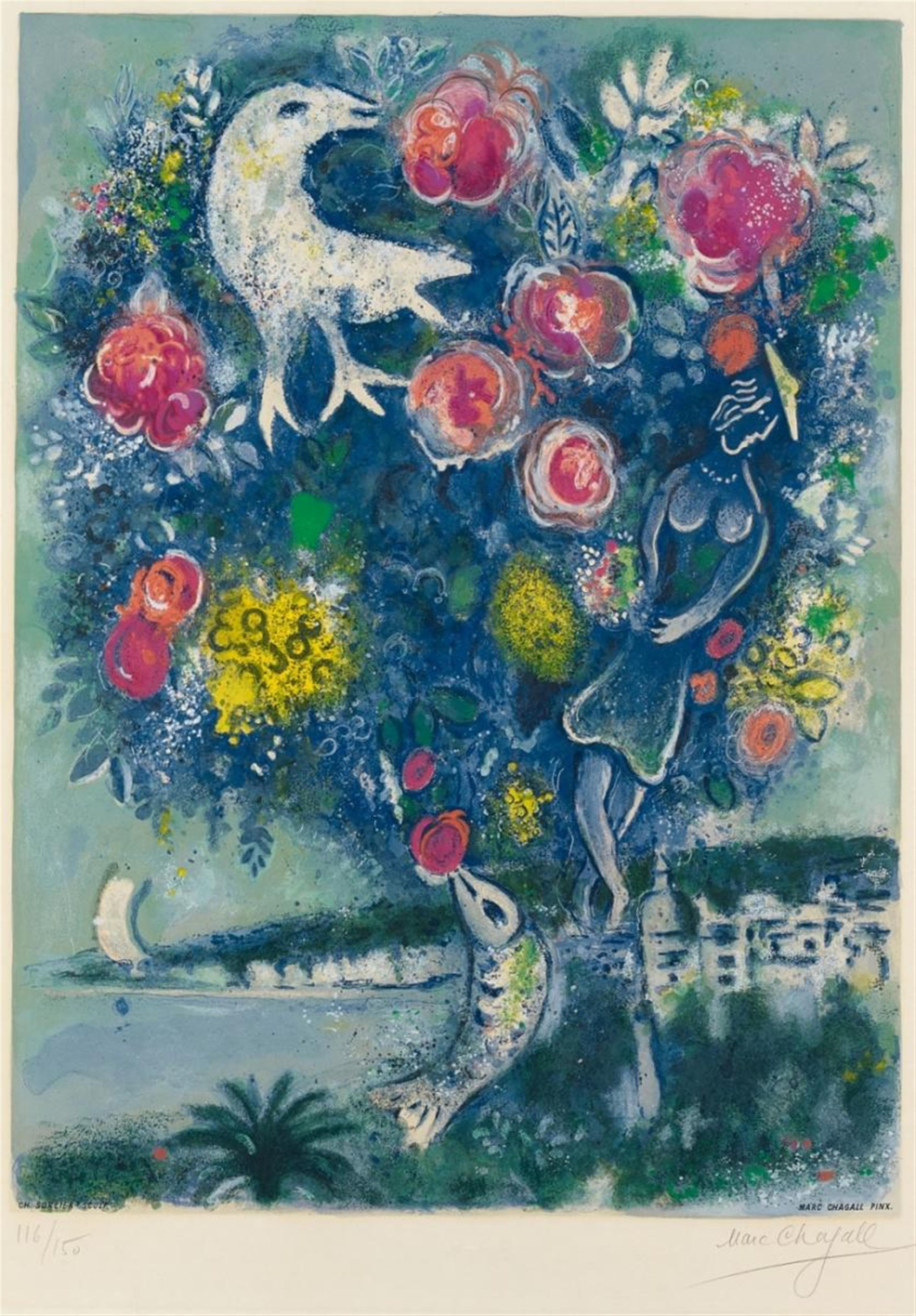 After Marc Chagall - La Baie des Anges au Bouquet de Roses - image-1