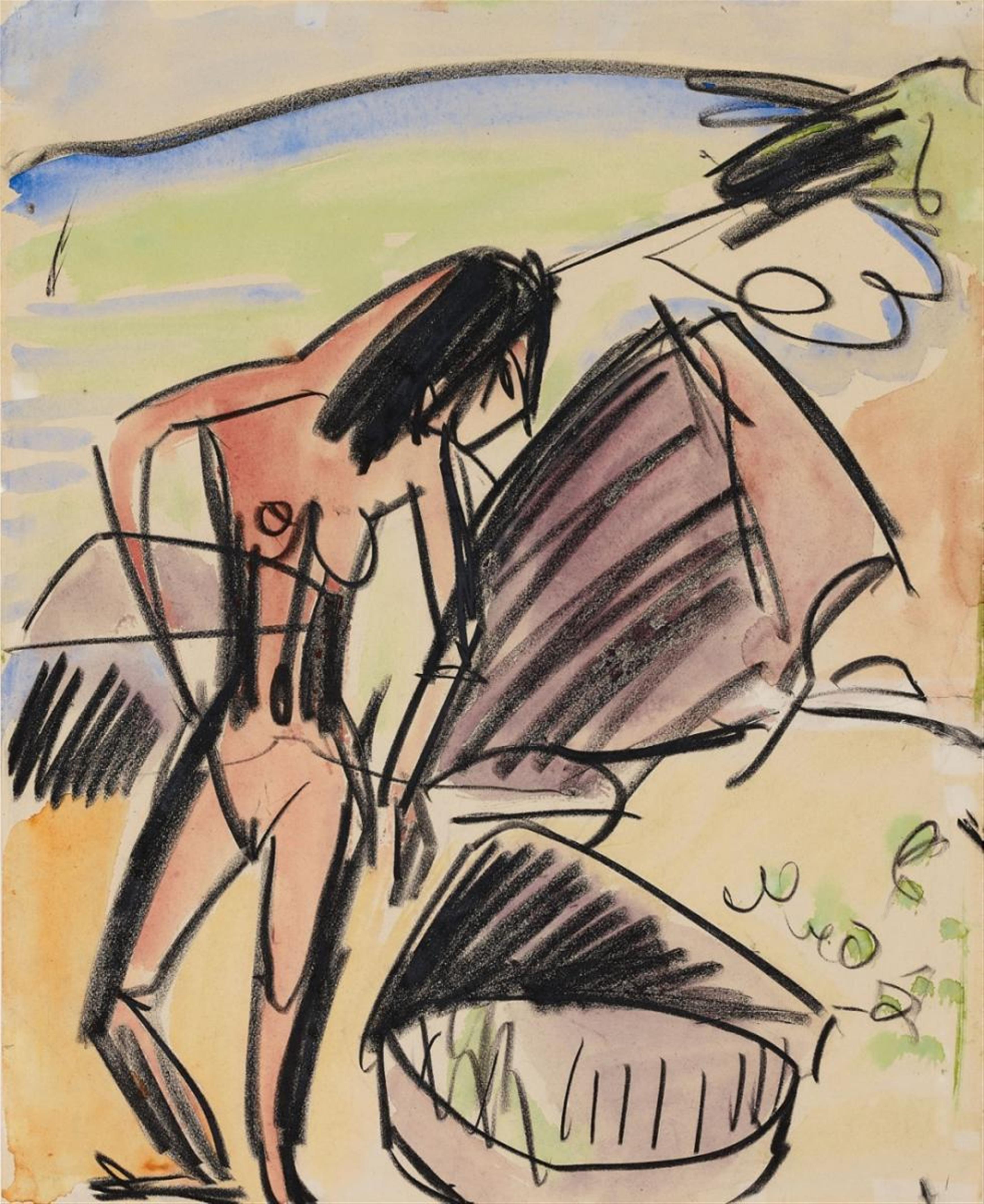 Ernst Ludwig Kirchner - Weiblicher Akt am Strand von Fehmarn (Female Nude on Fehmarn beach) - image-1