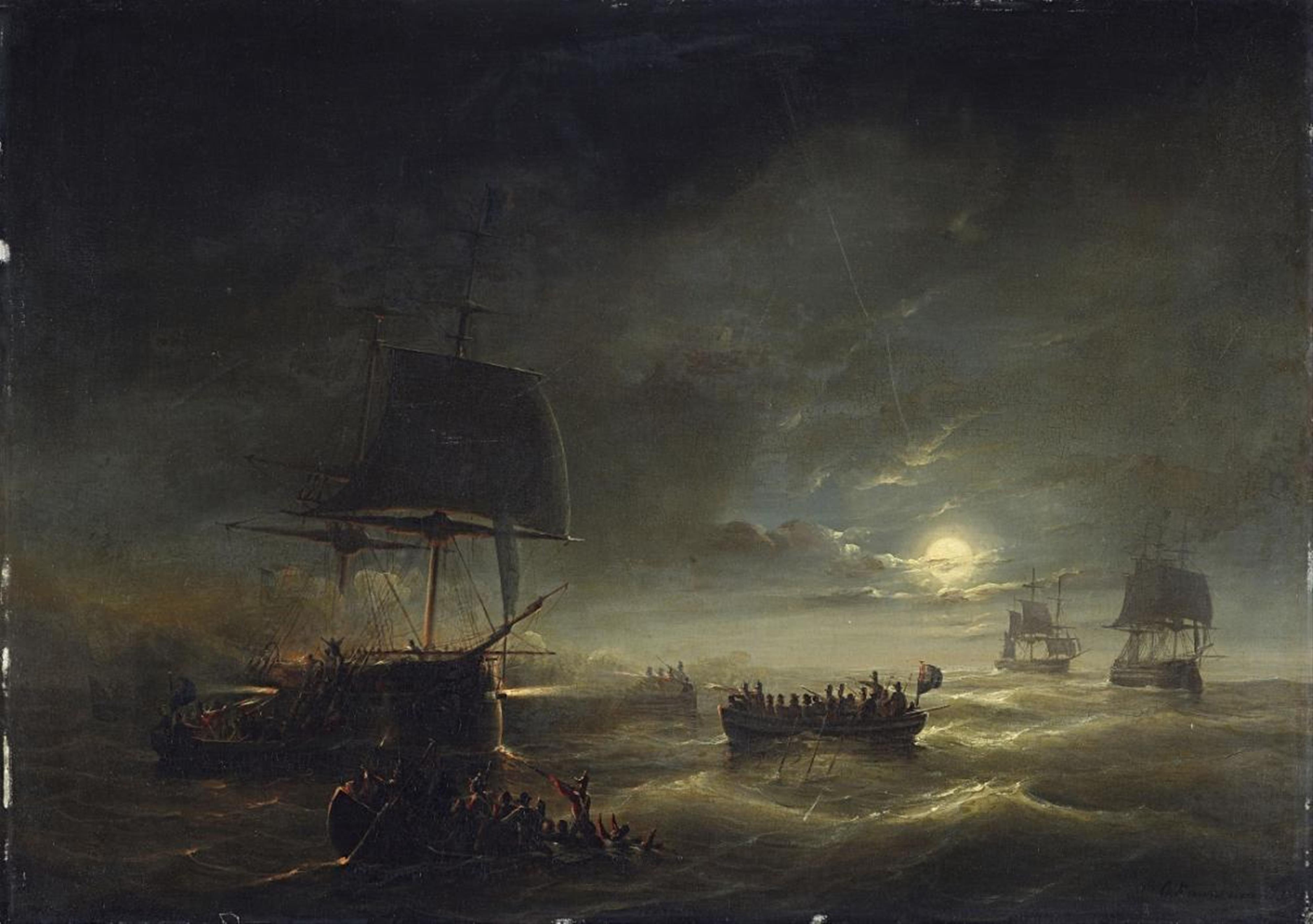Christaan Cornelis Kannemans - SEA BATTLE IN THE NIGHT - image-1