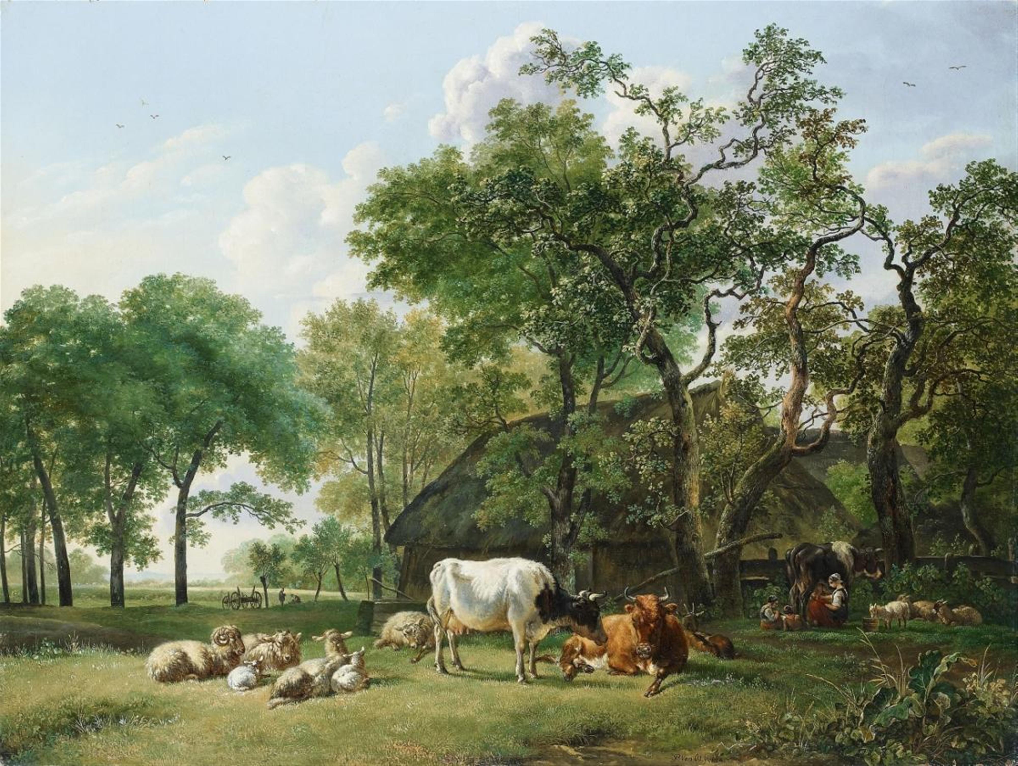 Pieter Gerardus van Os - WOODED LANDSCAPE WITH PEASANT AND CATTLE - image-1