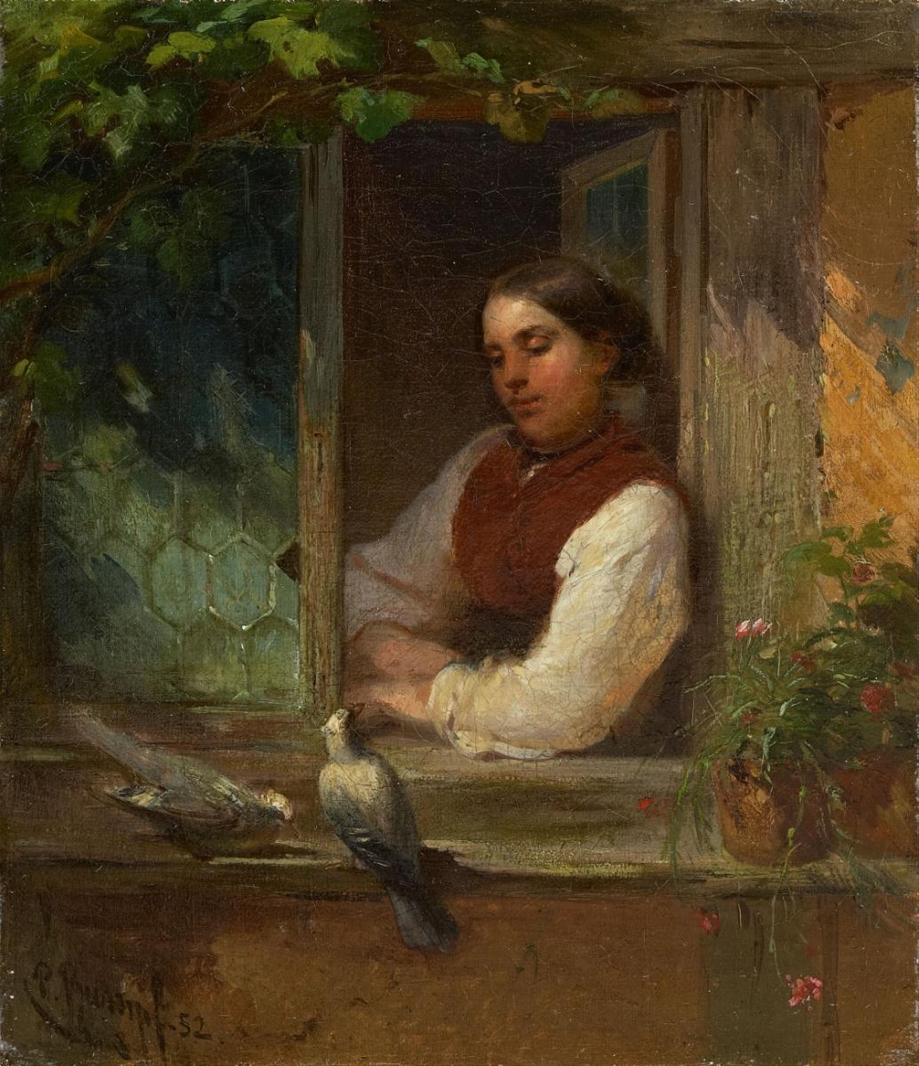 Philipp Rumpf - CHRISTINE RUMPF AT THE WINDOW WITH TWO DOVES - image-1