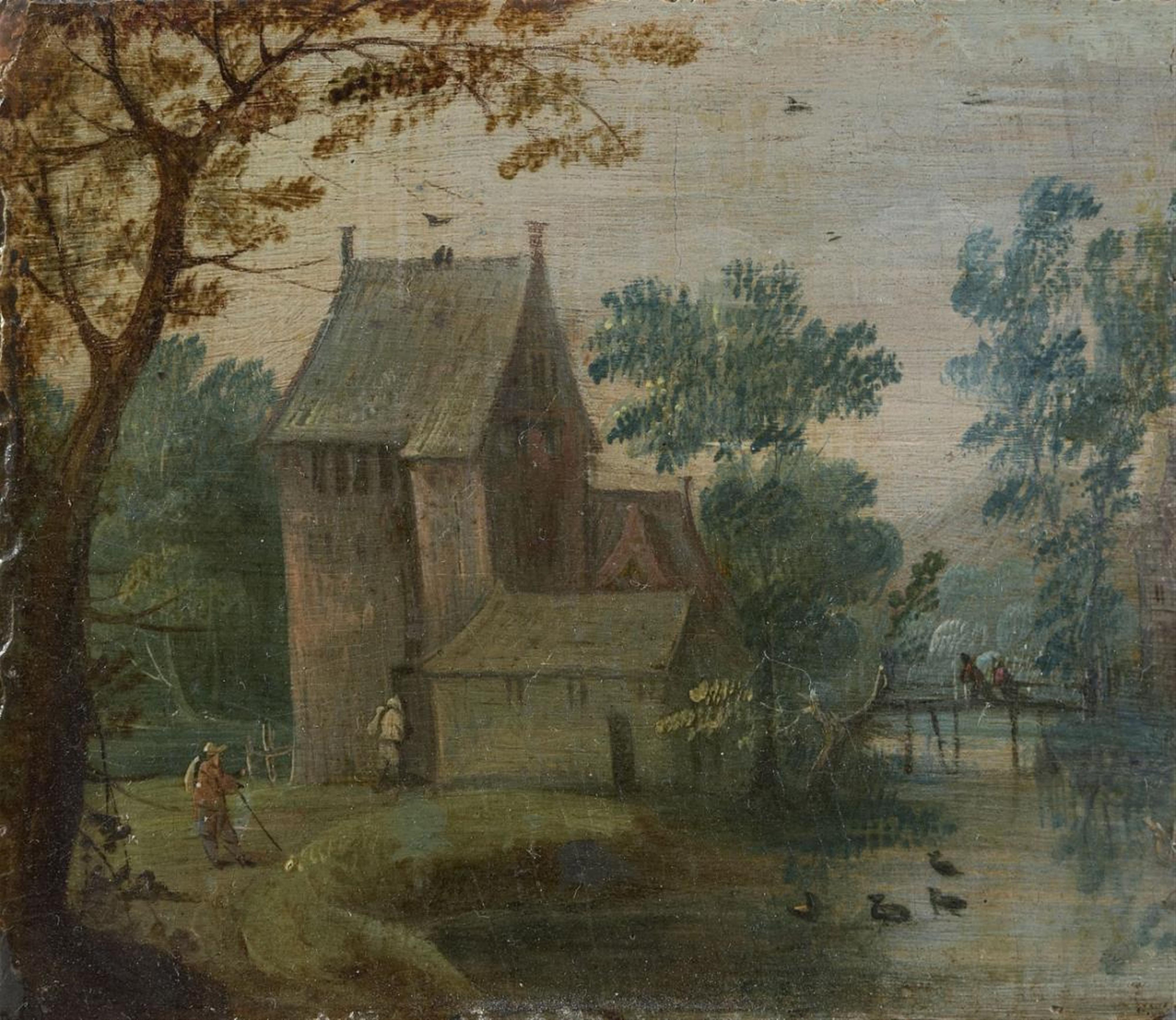 Flemish School, 17th century - RIVER LANDSCAPE WITH HOUSE AND FIGURAL STAFFAGE - image-1