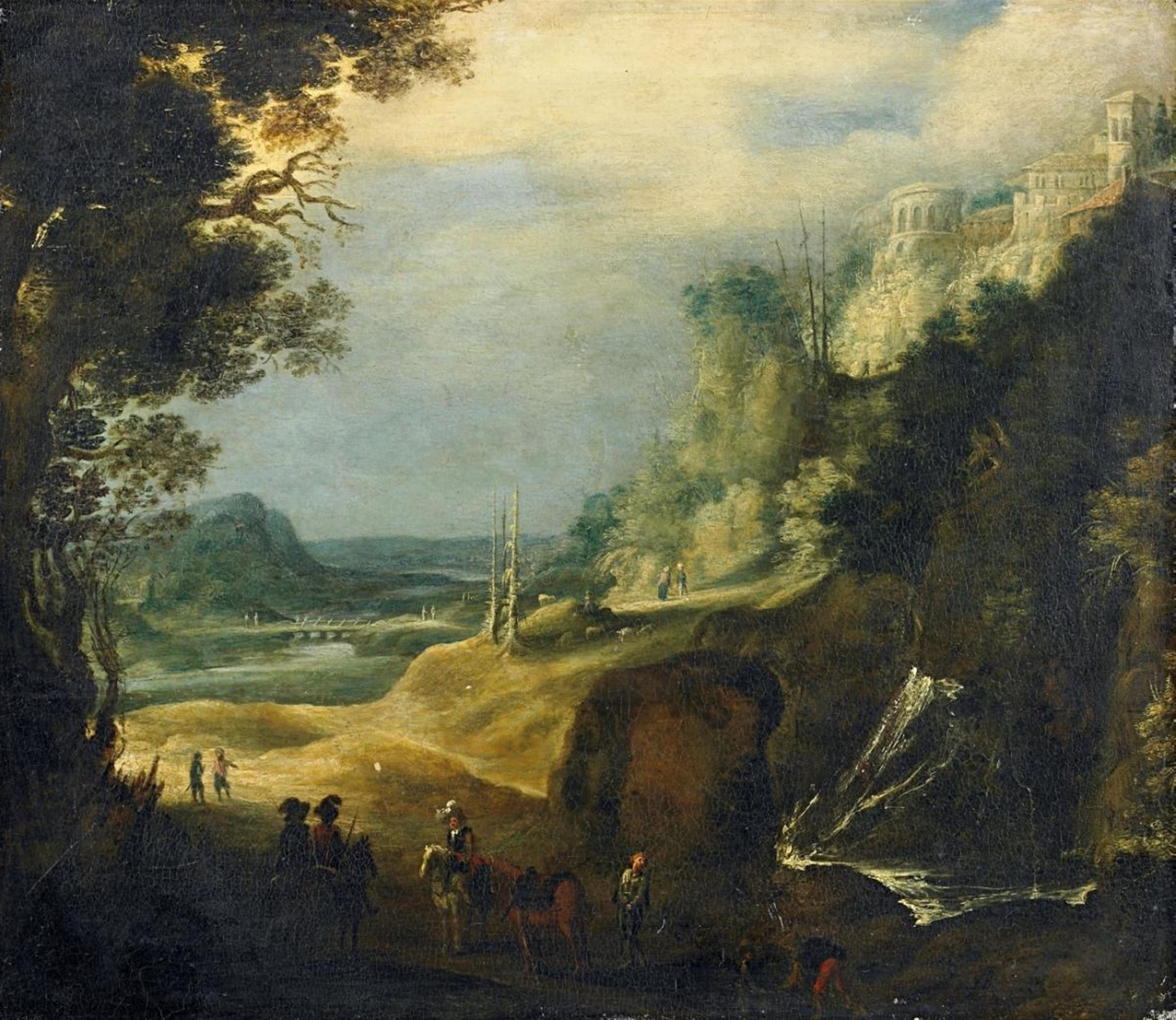 Gillis Peeters, attributed to - RIVER LANDSCAPE WITH WATERFALL - image-1